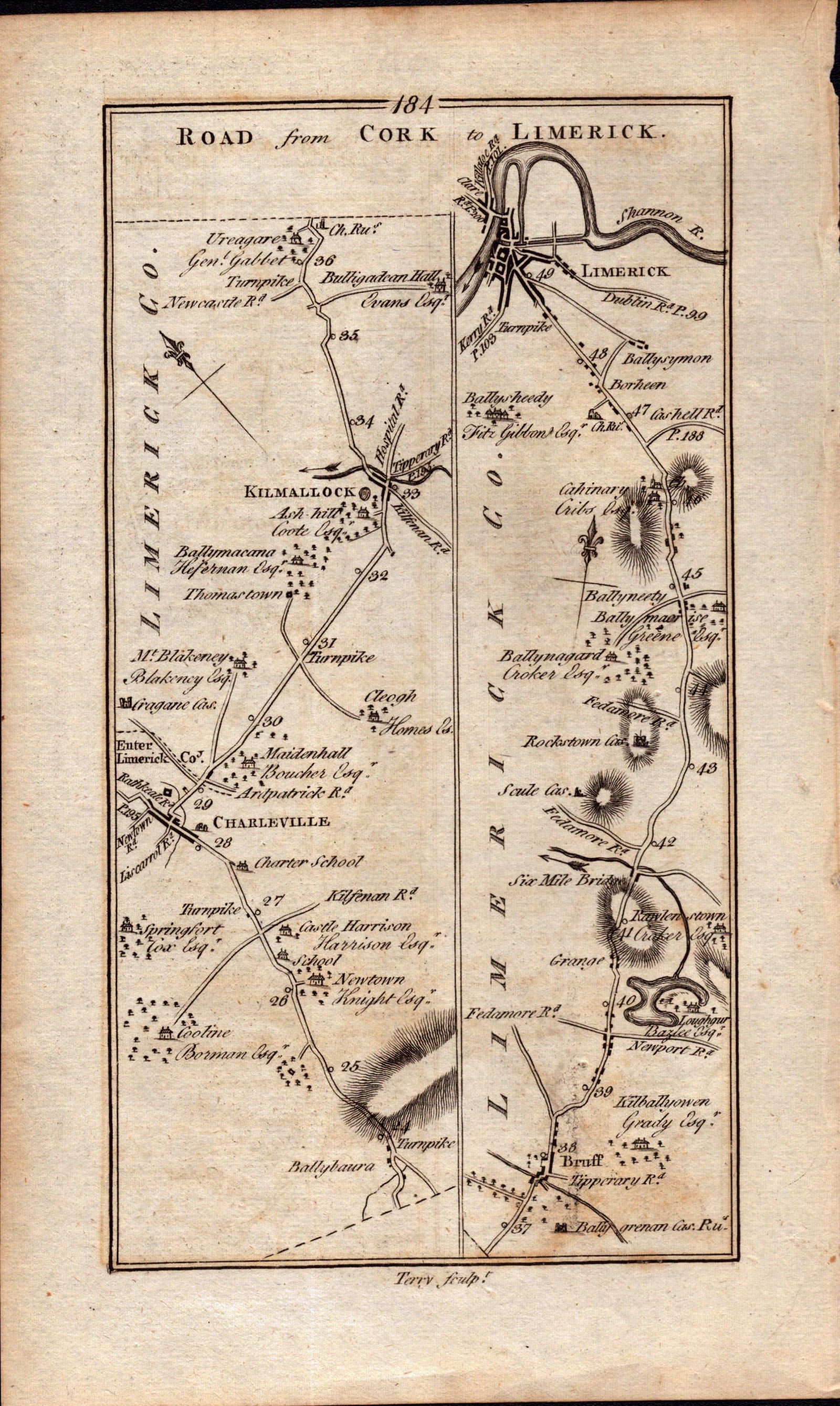 Ireland Rare Antique 1777 Road Map Cork to Limerick and from Cork to Doneraile - 2