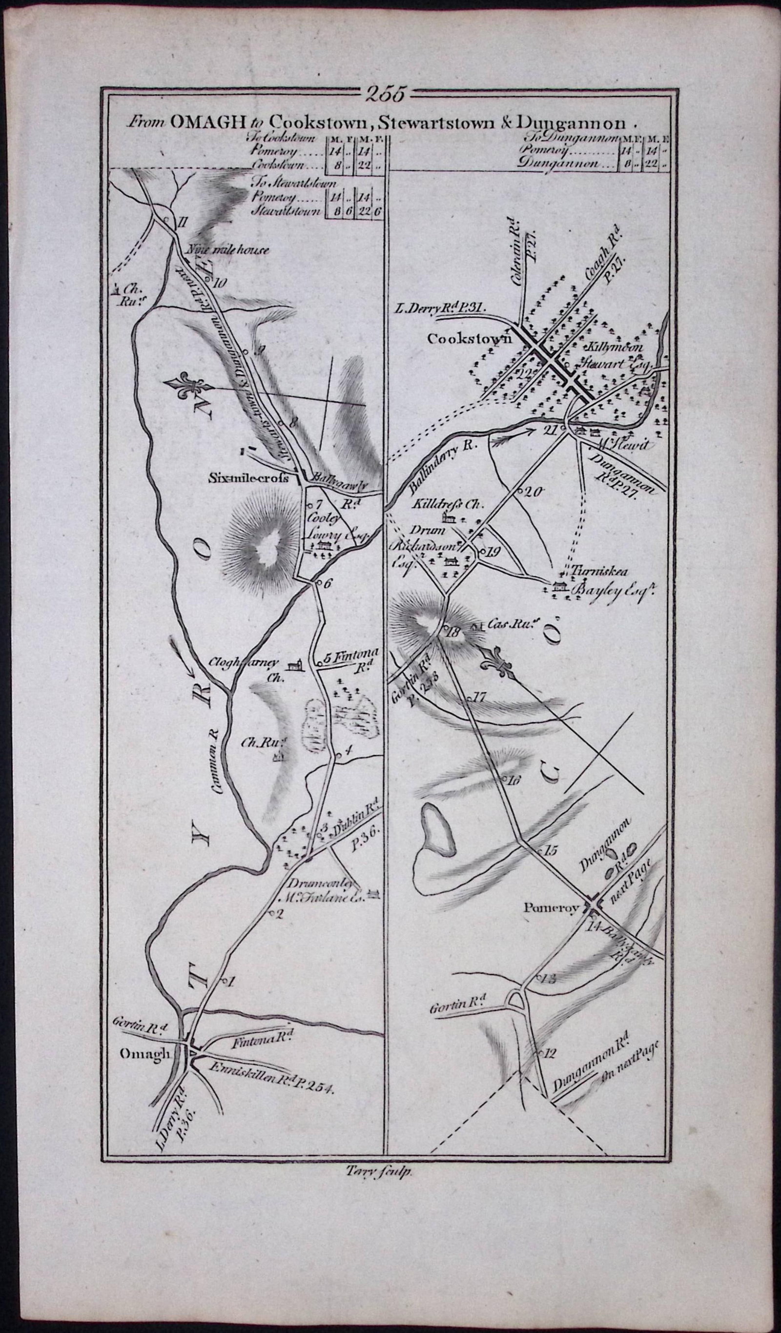 Ireland 245 Years -Old Antique Road Map Omagh, Cookstown, Dungannon-256 - 2