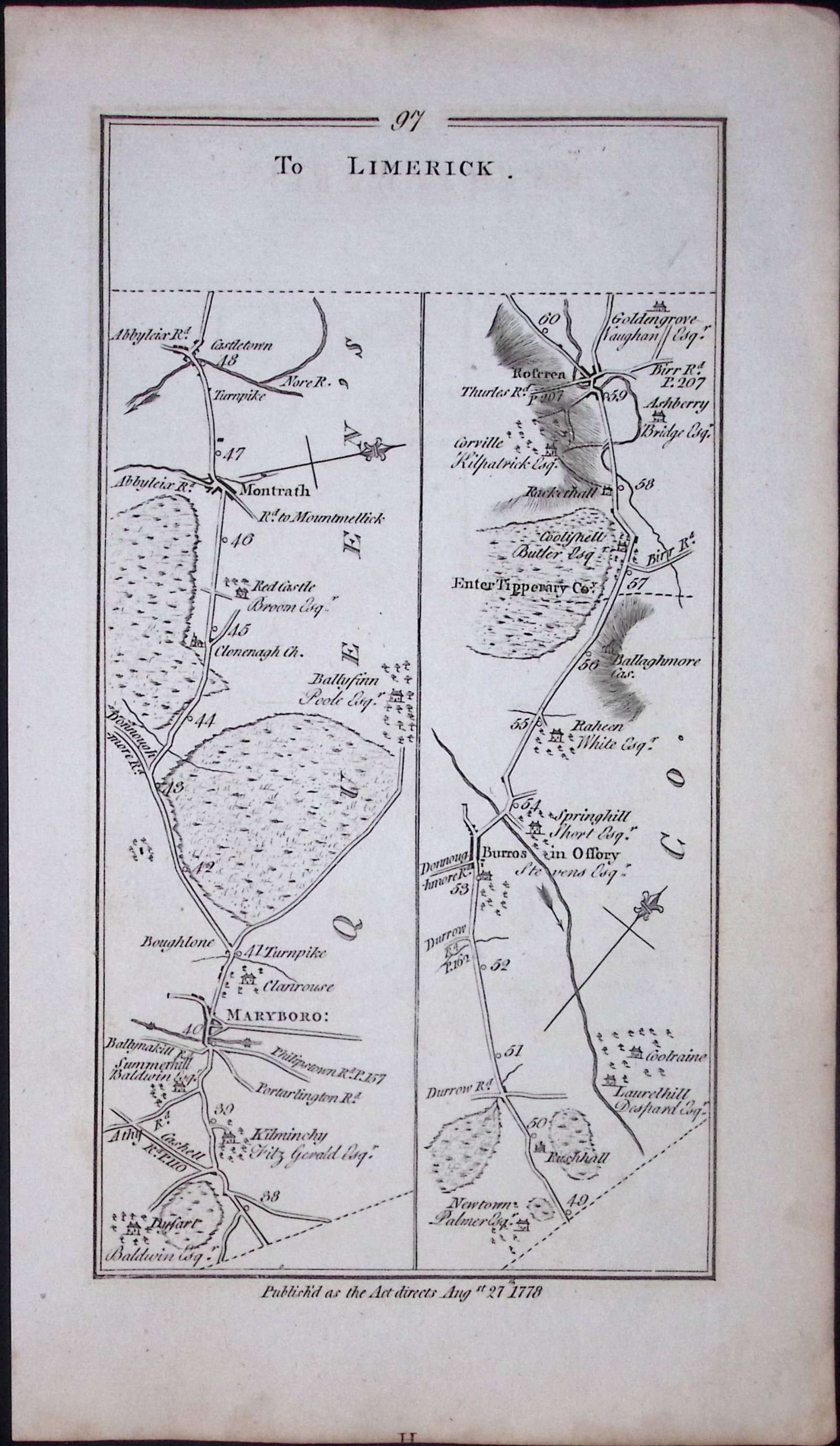 Ireland 245 Years -Old Antique Road Map Dublin, Tipperary, Limerick-98 - 2