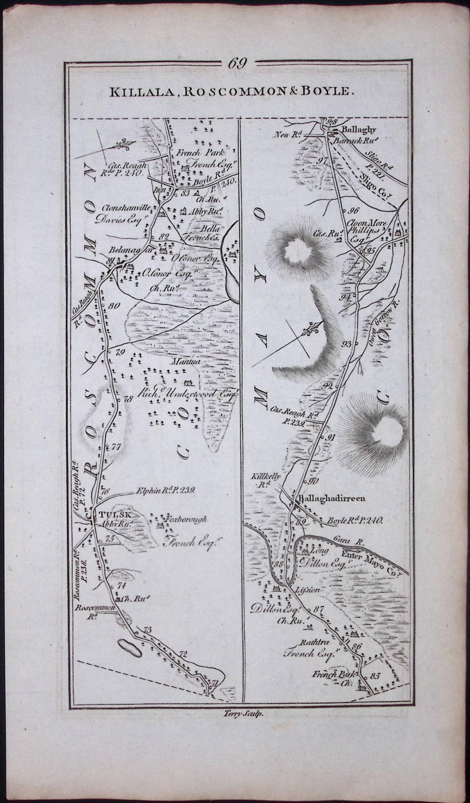 Ireland 245 Years -Old Antique Road Map Killala, Boyle, Roscommon-70 - 2