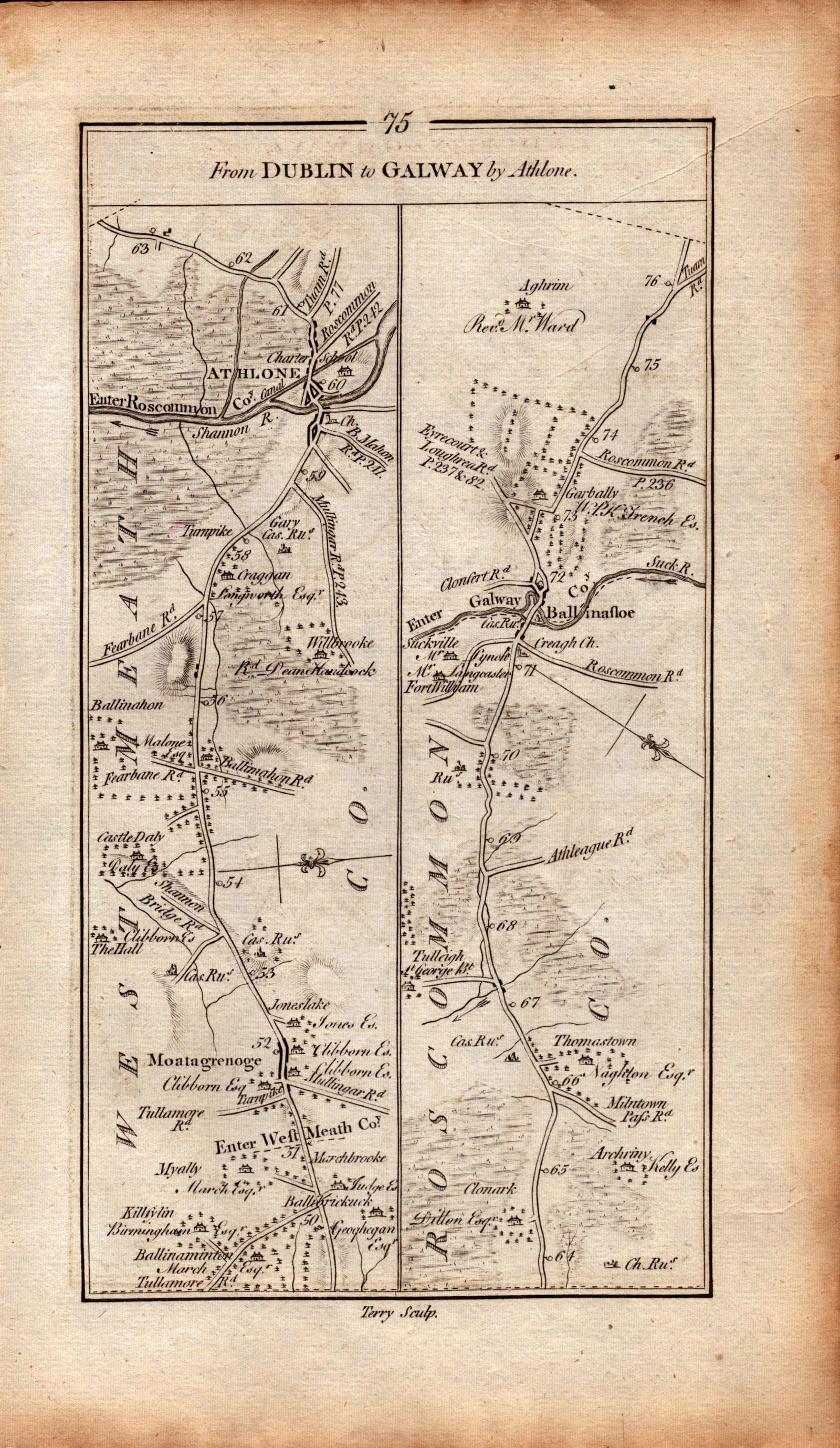 Ireland Rare Antique 1777 Map Dublin To Galway Athlone Athenry Ballinasloe-76: Title: Ireland Rare Antique 1777 Map Dublin To Galway Athlone Athenry Ballinasloe-76 Description: This Rare Irish Road Map Has Been Removed from a First Edition Copy of.