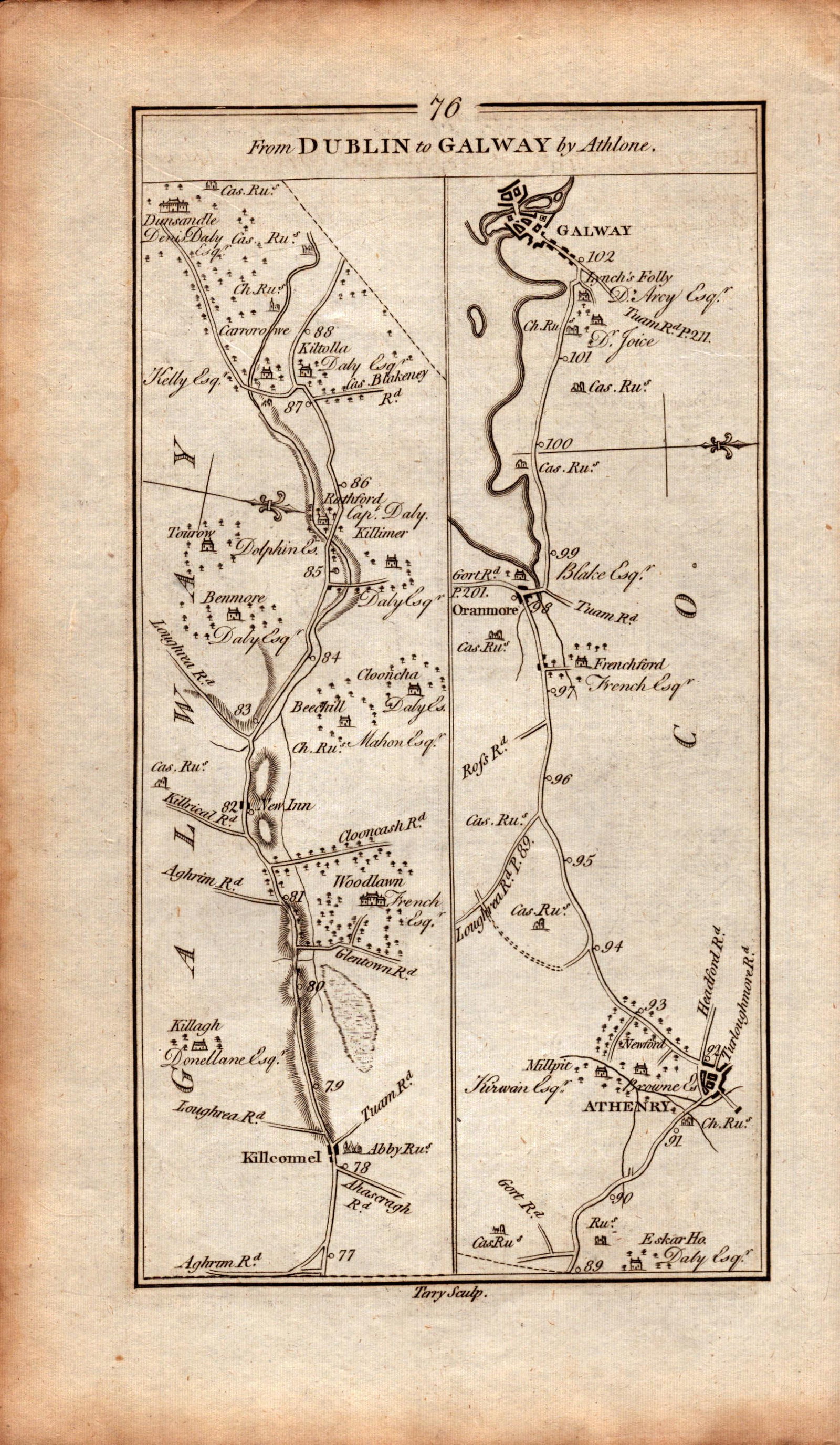 Ireland Rare Antique 1777 Map Dublin To Galway Athlone Athenry Ballinasloe-76 - 2