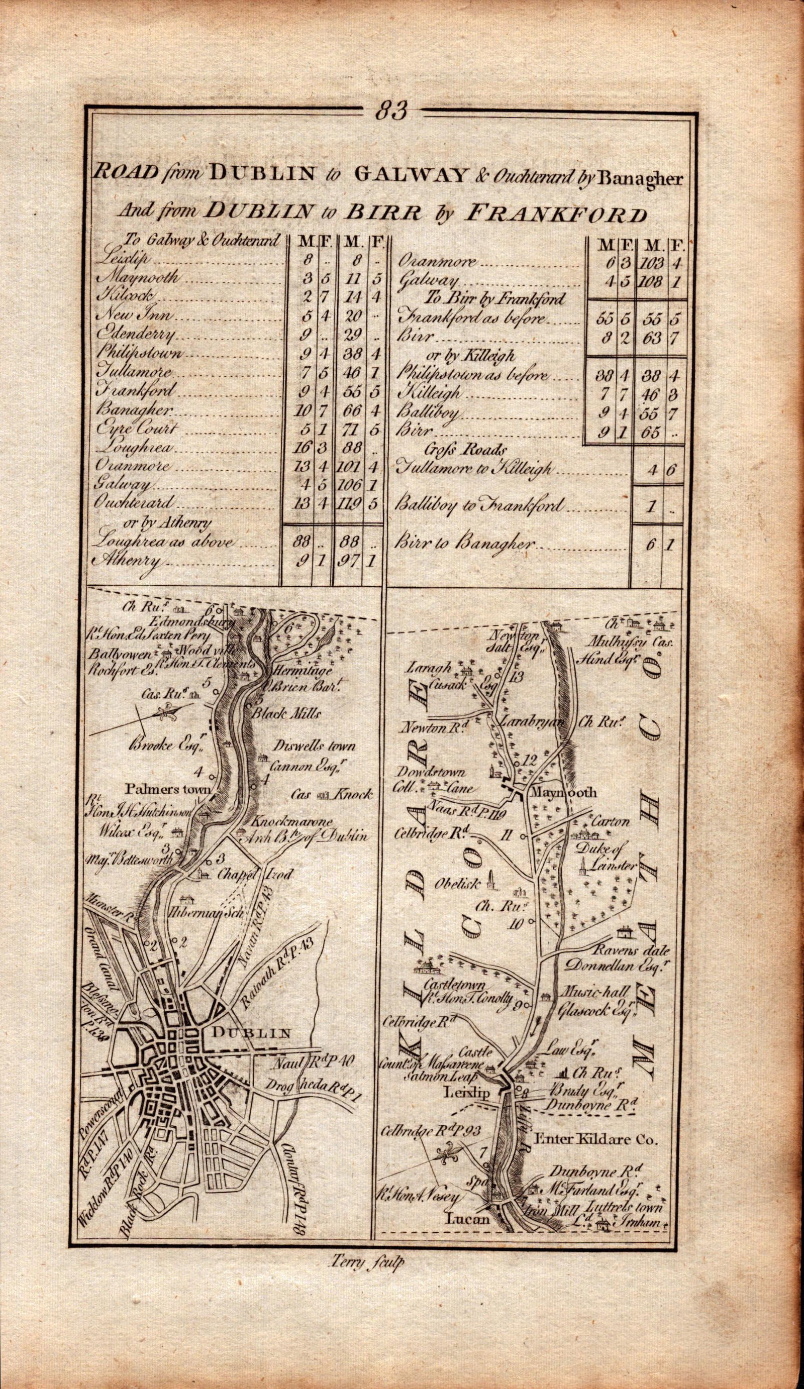 Ireland Rare Antique 1777 Map Dublin Maynooth Tullamore Galway Birr Athenry.: Title: Ireland Rare Antique 1777 Map Dublin Maynooth Tullamore Galway Birr Athenry. Description: This Rare Irish Road Map Has Been Removed from a First Edition Copy of. Taylor