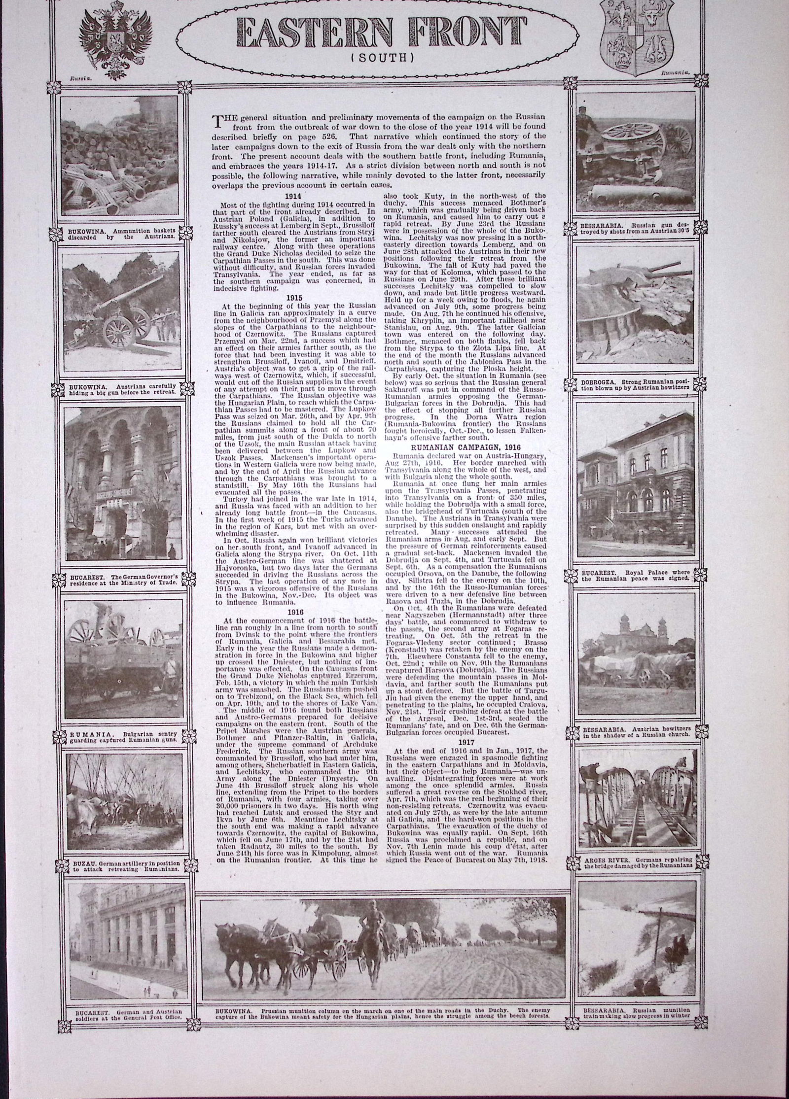WW1 Battle Lines Along The Eastern Front Antique Coloured Map 1922. - 2