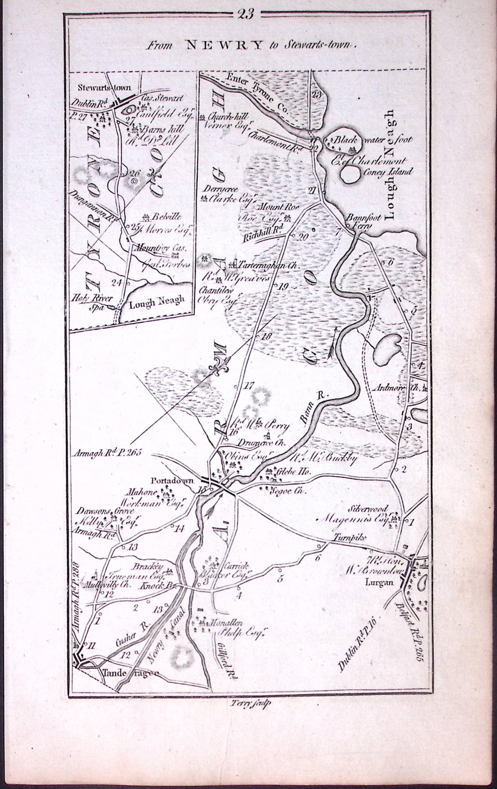 Ireland 245 Years -Old Antique Road Map Dublin to Cookstown & Coleraine -24 - 2