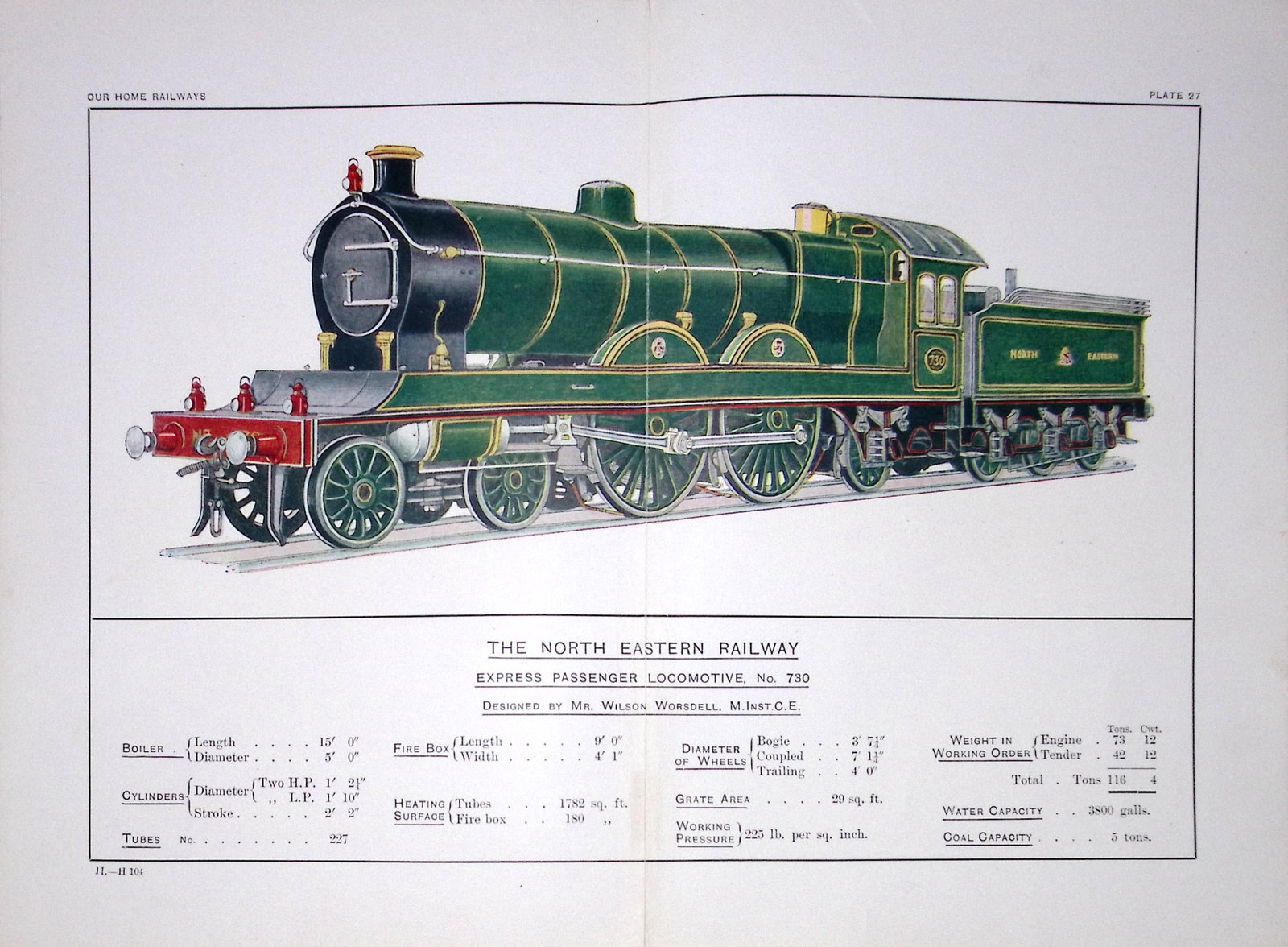The North Eastern Railway Coloured Antique Book Plate.: Title: The North Eastern Railway Coloured Antique Book Plate. Description: This Print Has Been Removed from an Antique Edition of Our Home Railways How They Began a