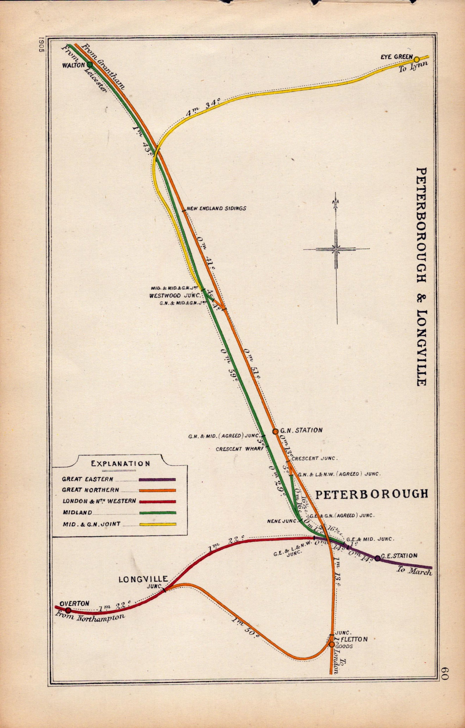 Peterborough & Longville Antique Railway Junction Map-60.: Title: Peterborough & Longville Antique Railway Junction Map-60. Description: This Antique Railway Junction Diagram Has Been Removed from a Copy of. 1920 Railwa