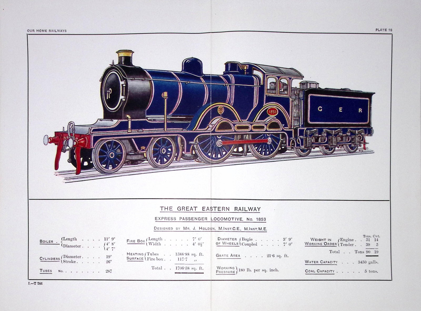 The Great Eastern Railway Detailed Coloured Antique Book Plate.: Title: The Great Eastern Railway Detailed Coloured Antique Book Plate. Description: This Print Has Been Removed from an Antique Edition of Our Home Railways How The
