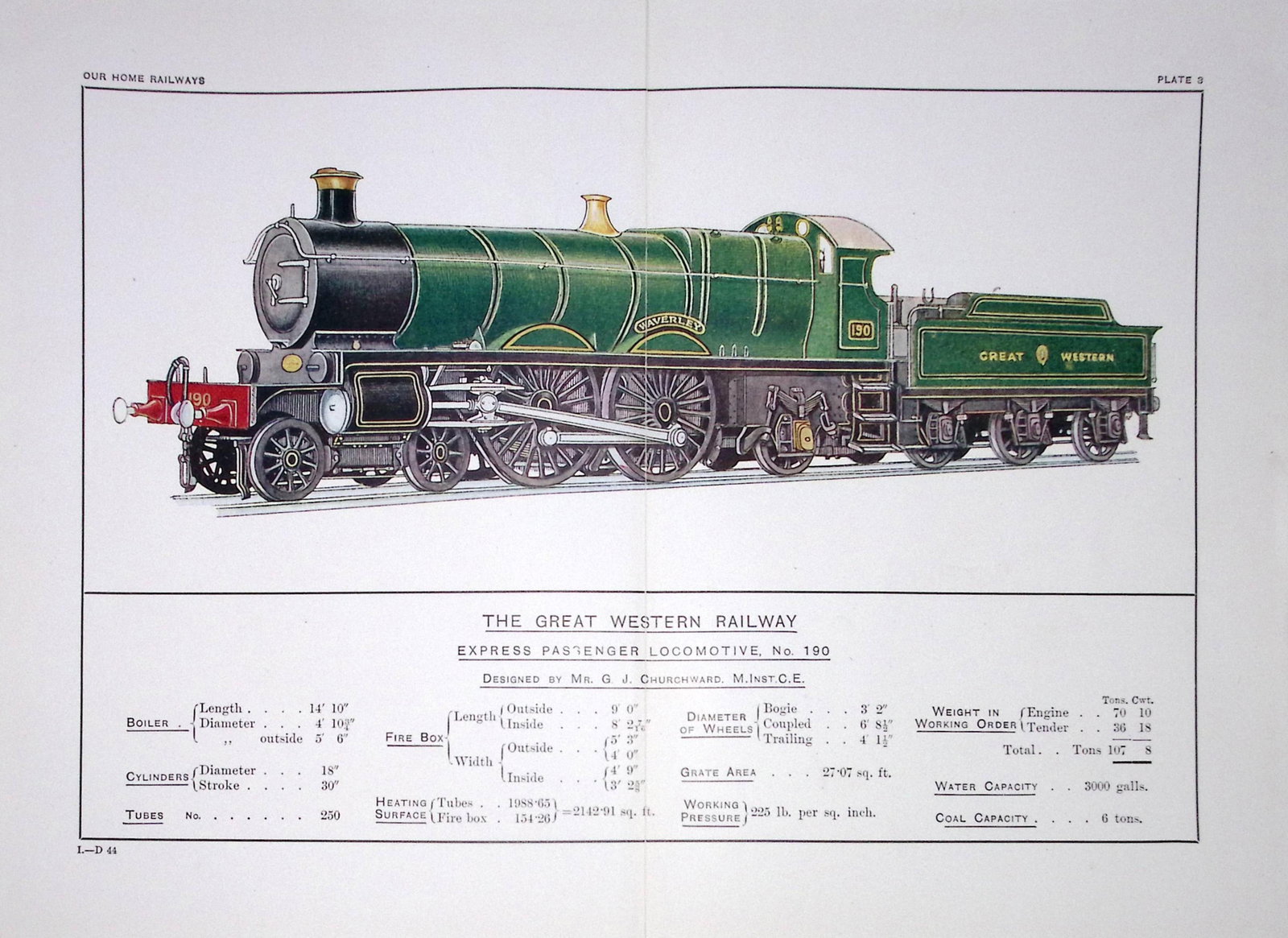 The Great Western Railway Coloured Detailed Antique Book Plate.: Title: The Great Western Railway Coloured Detailed Antique Book Plate. Description: This Print Has Been Removed from an Antique Edition of Our Home Railways How The
