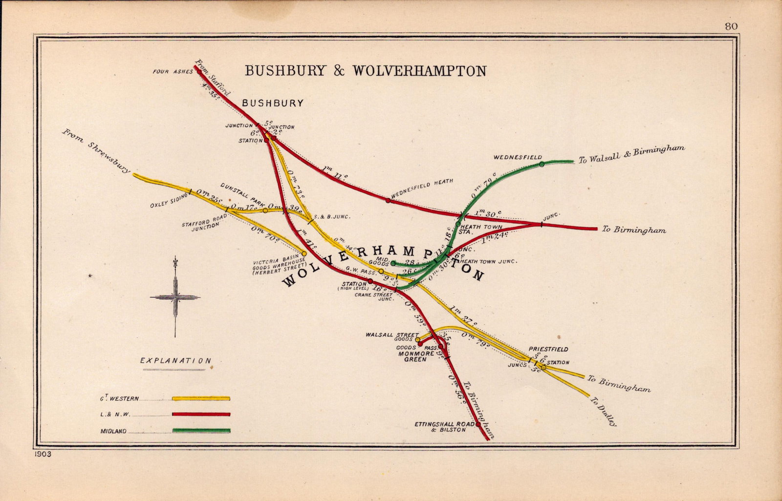 Bushbury & Wolverhampton Coloured Antique Railway Diagram-80 (1 of 2)