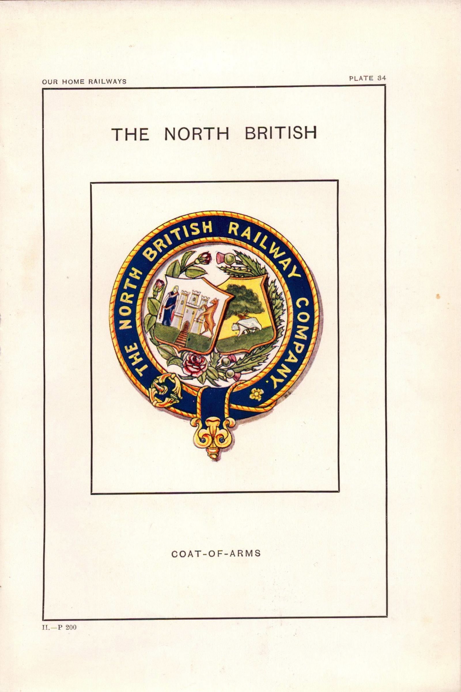 North British Railway Crest & Coat of Arms Antique Book Plate.: Title: North British Railway Crest & Coat of Arms Antique Book Plate. Description: This Print Has Been Removed from an Antique Edition of Our Home Railways How