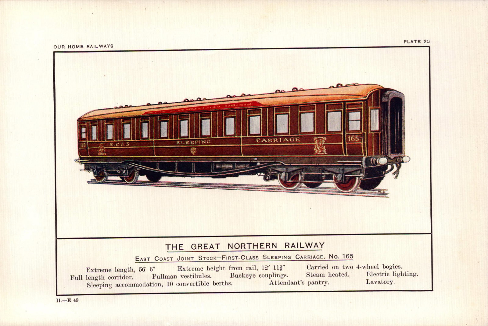 Great Northern Railway Sleeping Carriage Detailed Antique Book Plate.: Title: Great Northern Railway Sleeping Carriage Detailed Antique Book Plate. Description: This Print Has Been Removed from an Antique Edition of Our Home Railways H