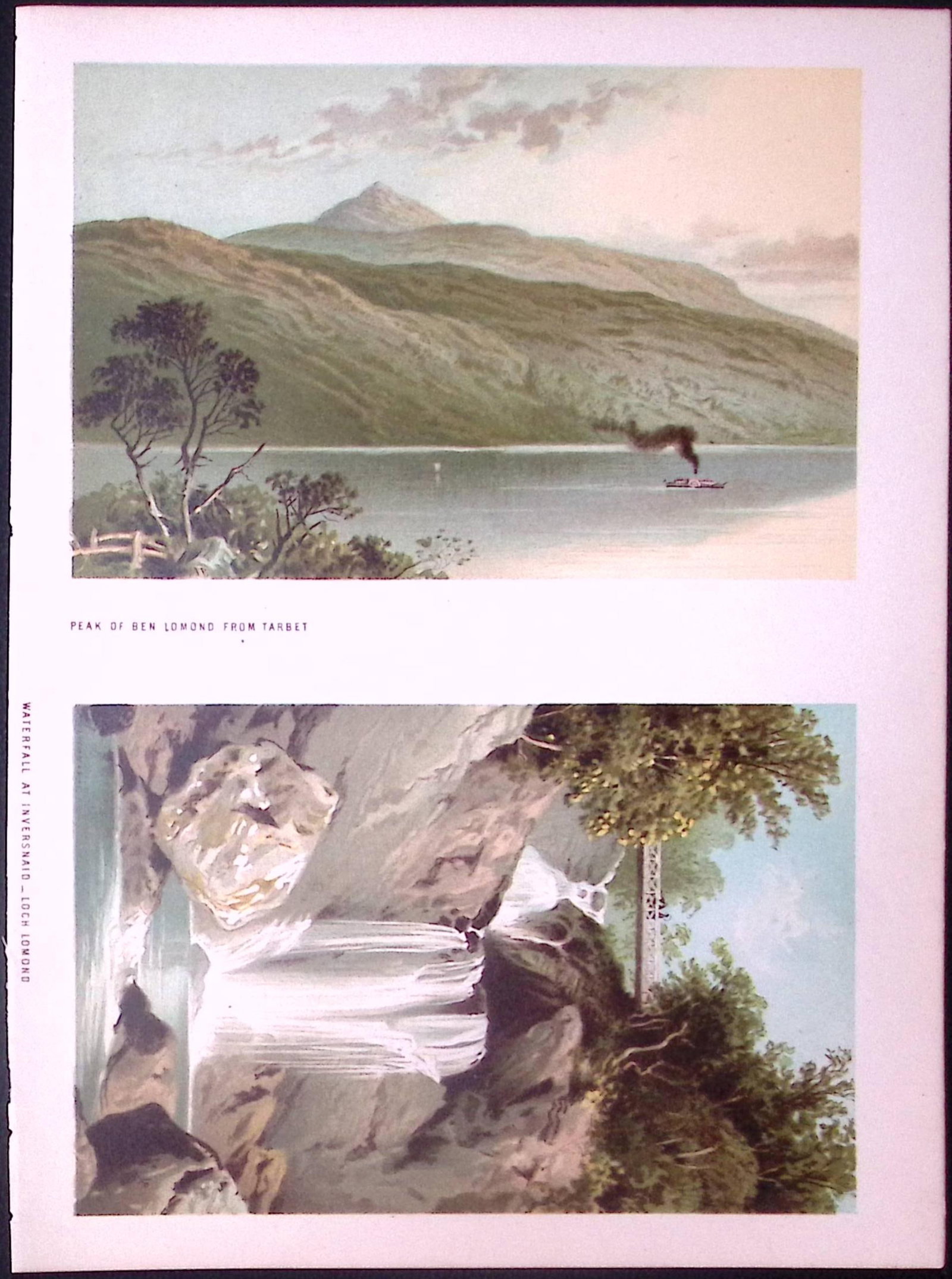 Scotland Waterfall at Inversnaid Loch Lomond Antique Coloured Print-40: Title: Scotland Waterfall at Inversnaid Loch Lomond Antique Coloured Print-40 Description: This Antique Illustration Has Been Removed from a First Edition of.