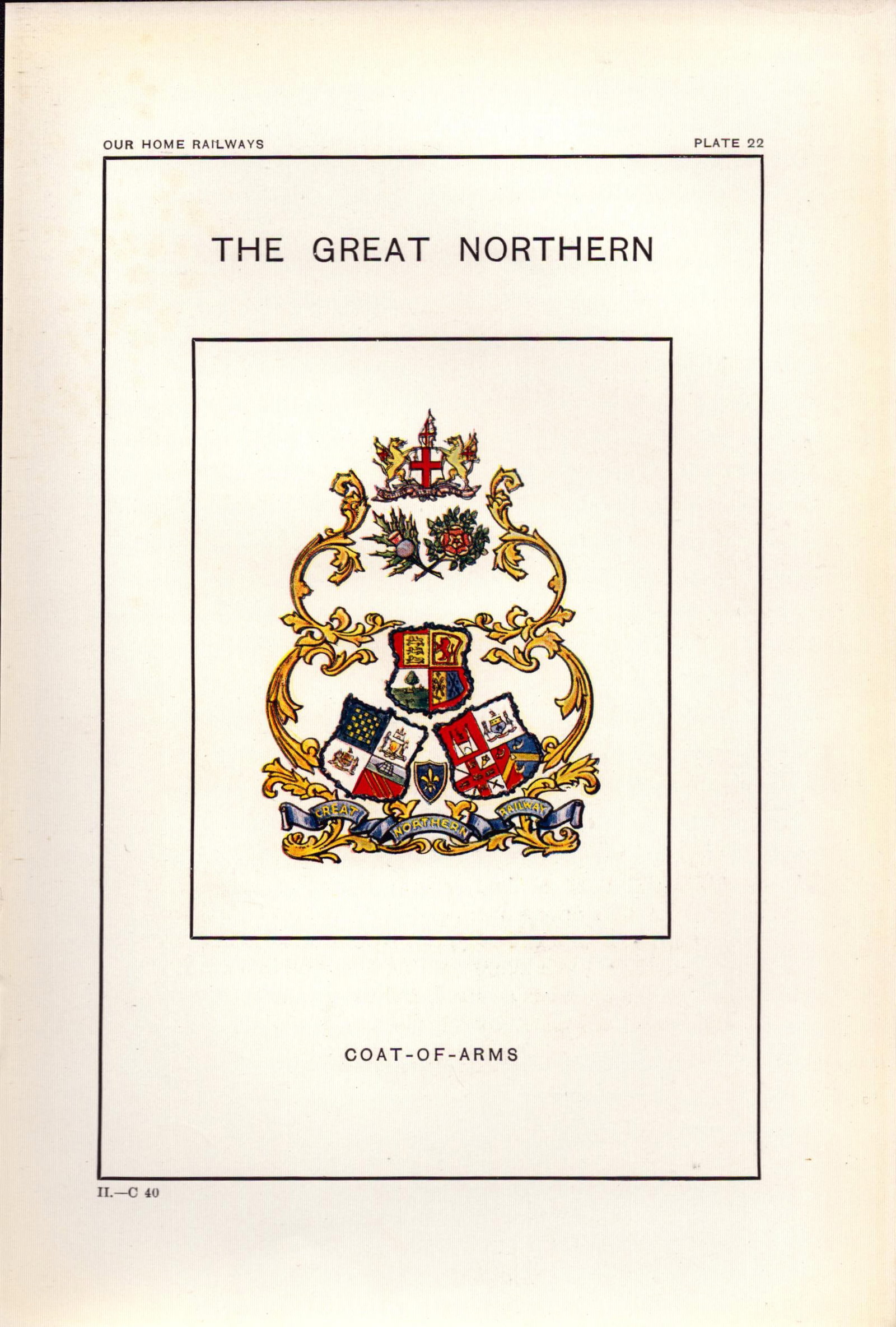 The Great Northern Railway Crest & Coat of Arms Antique Book Plate.: Title: The Great Northern Railway Crest & Coat of Arms Antique Book Plate. Description: This Print Has Been Removed from an Antique Edition of Our Home Railways