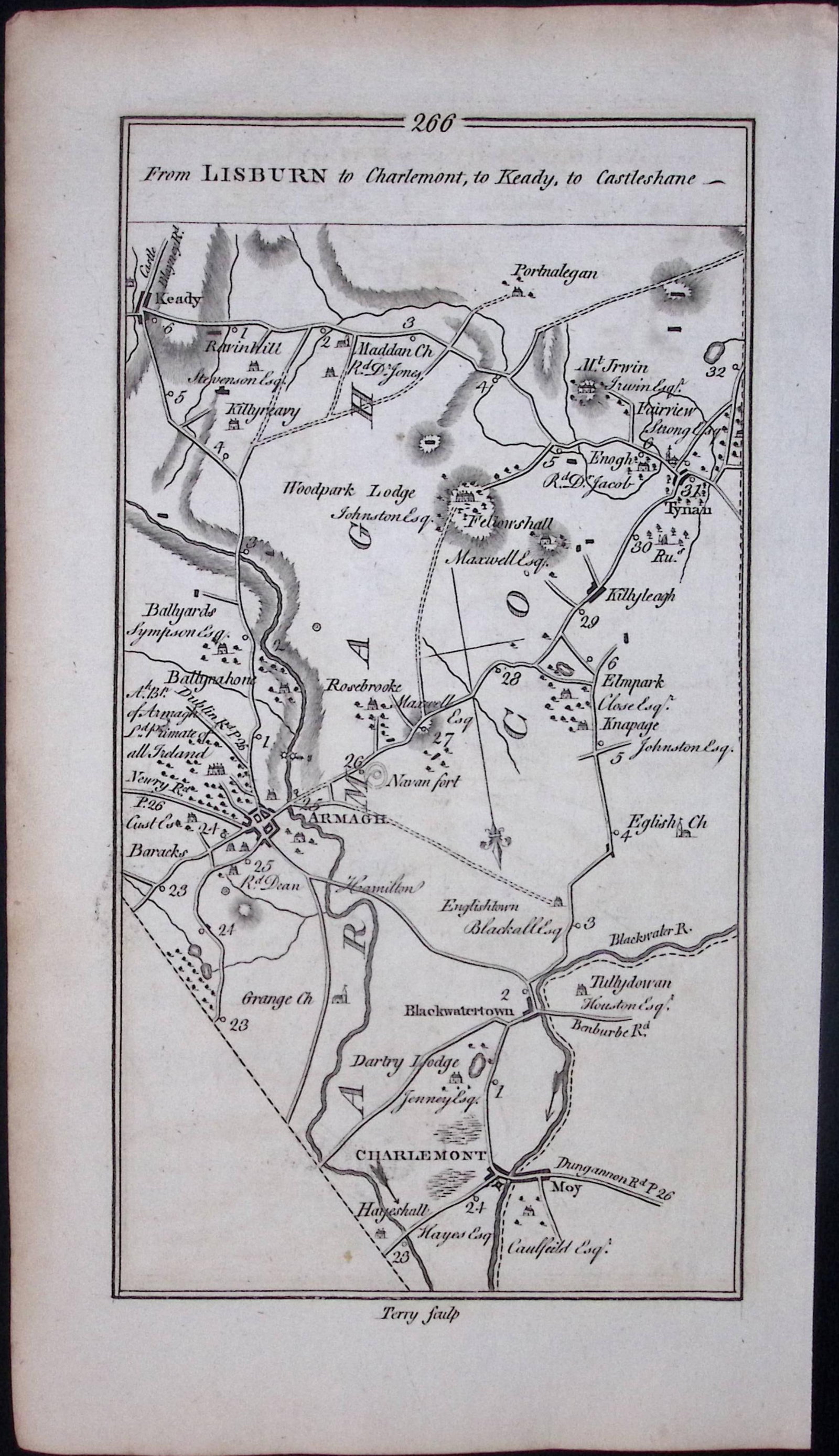 Ireland 245 Years -Old Antique Road Map Lisburn, Armagh, Lurgan-266 - 2