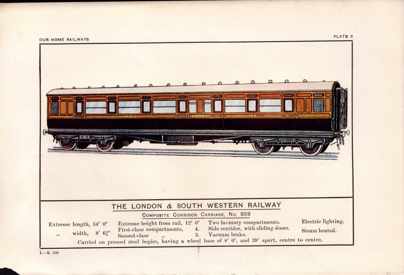 London & South Western Railway Carriage Train Antique Book Plate.: Title: London & South Western Railway Carriage Train Antique Book Plate. Description: This Print Has Been Removed from an Antique Edition of Our Home Railways How They Began and How They