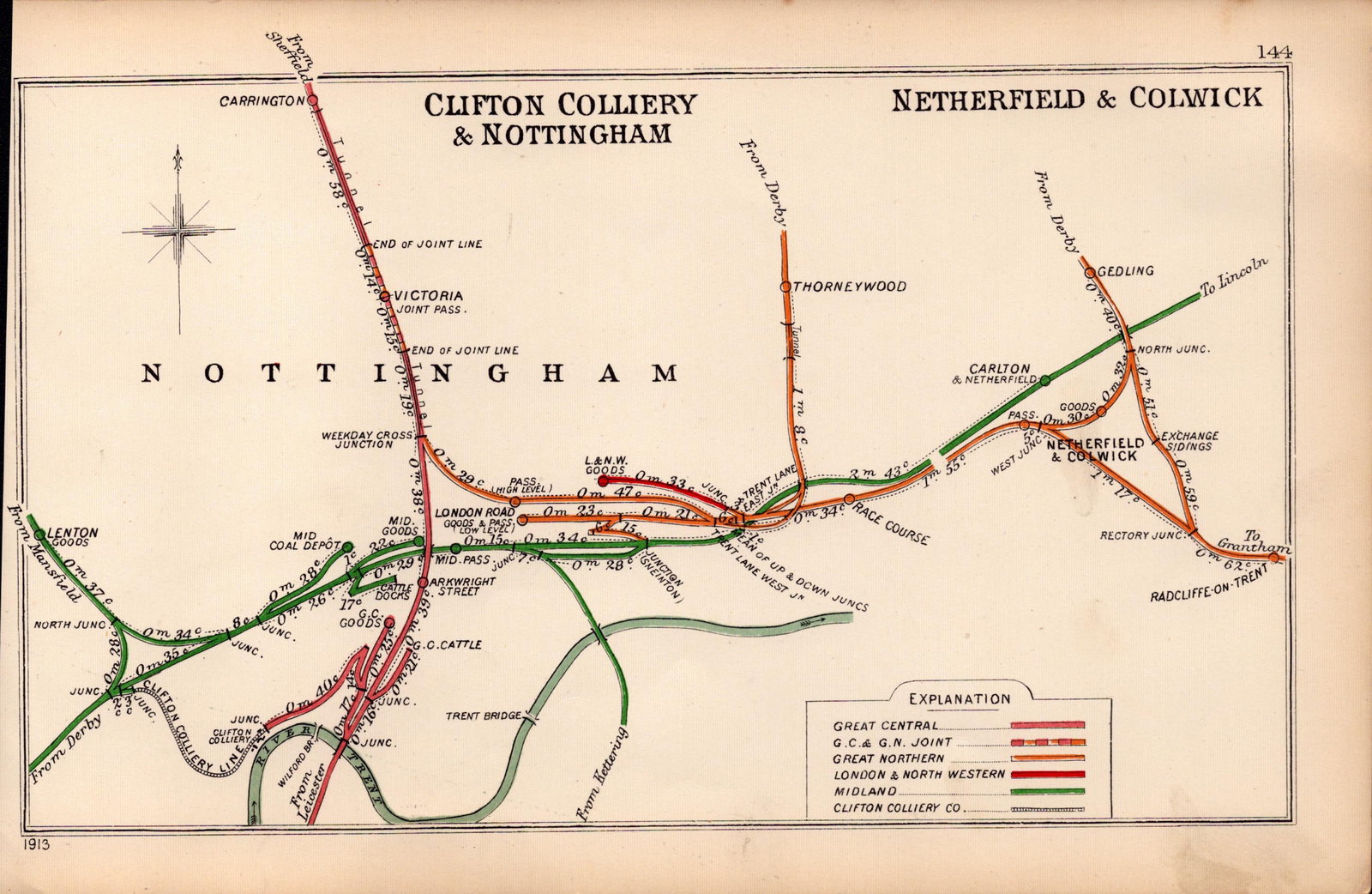 Clifton Colliery Colwick Nottingham Antique Railway Diagram-144.: Title: Clifton Colliery Colwick Nottingham Antique Railway Diagram-144. Description: This Antique Railway Junction Diagram Has Been Removed from a Copy of. 1920 Railway Clearing House and Was