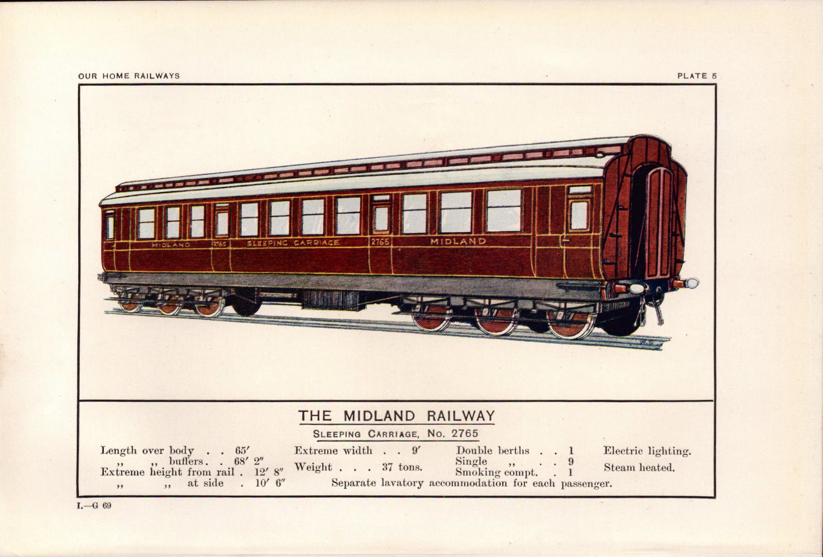 The Midland Railway Sleeper Carriage Train Detailed Antique Book Plate.: Title: The Midland Railway Sleeper Carriage Train Detailed Antique Book Plate. Description: This Print Has Been Removed from an Antique Edition of Our Home Railways