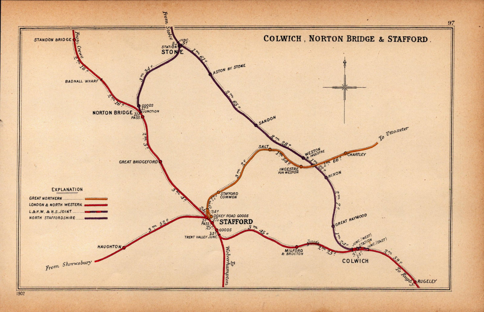 Stafford, Stone, Colwich, Rugeley Antique Railway Diagram-97. (1 of 2)