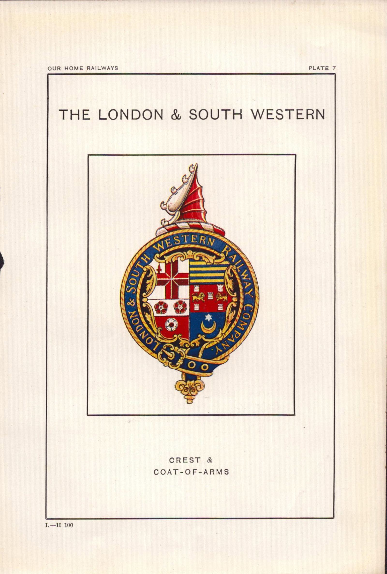 London & South Western Crest & Coat of Arms Antique Book Plate.: Title: London & South Western Crest & Coat of Arms Antique Book Plate. Description: This Print Has Been Removed from an Antique Edition of Our Home Railways