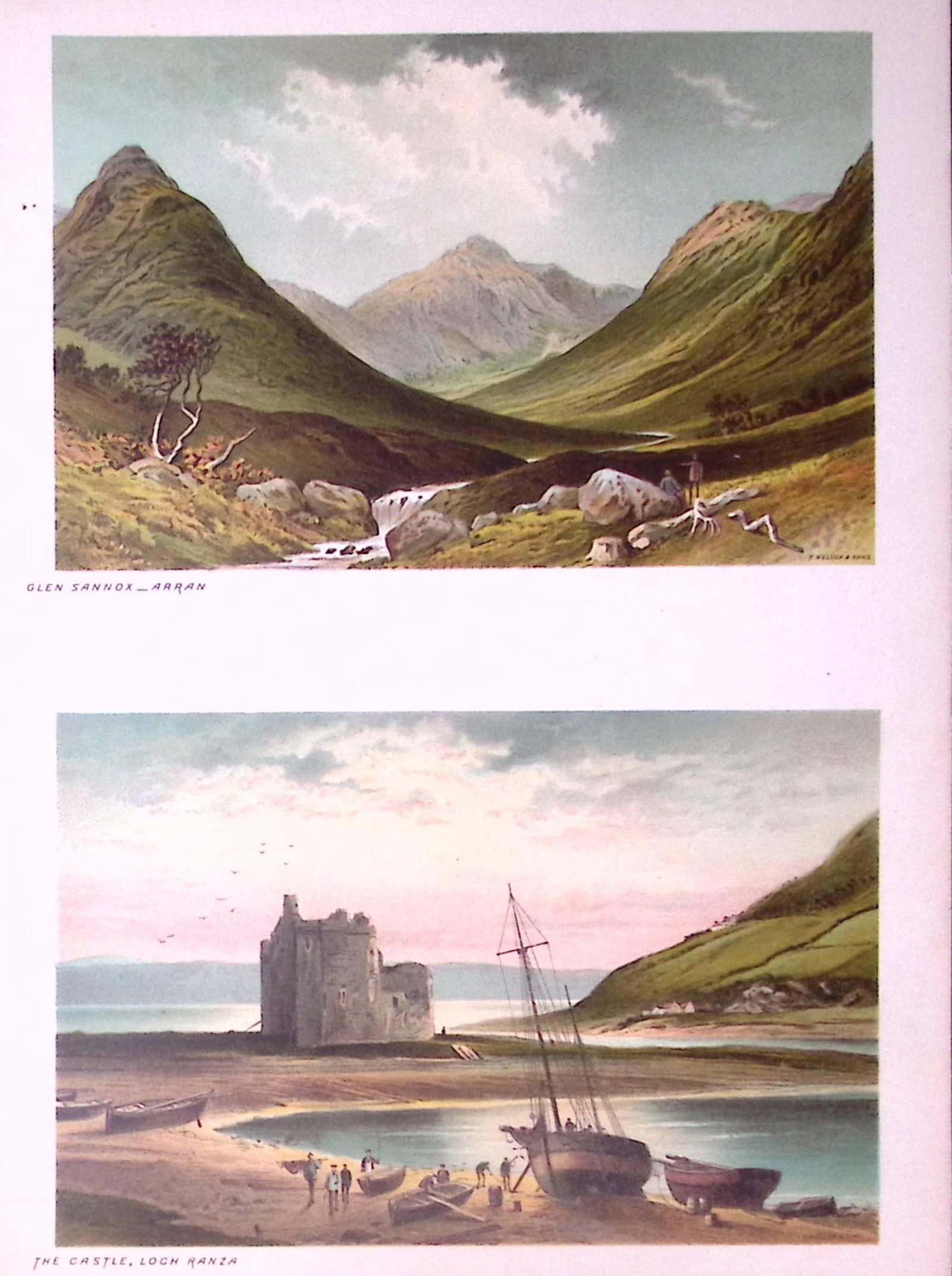 Scotland Glen Sannox Arran & Loch Ranza Castle Antique Coloured Print-29: Title: Scotland Glen Sannox Arran & Loch Ranza Castle Antique Coloured Print-29 Description: This Antique Illustration Has Been Removed from a First Edition of.
