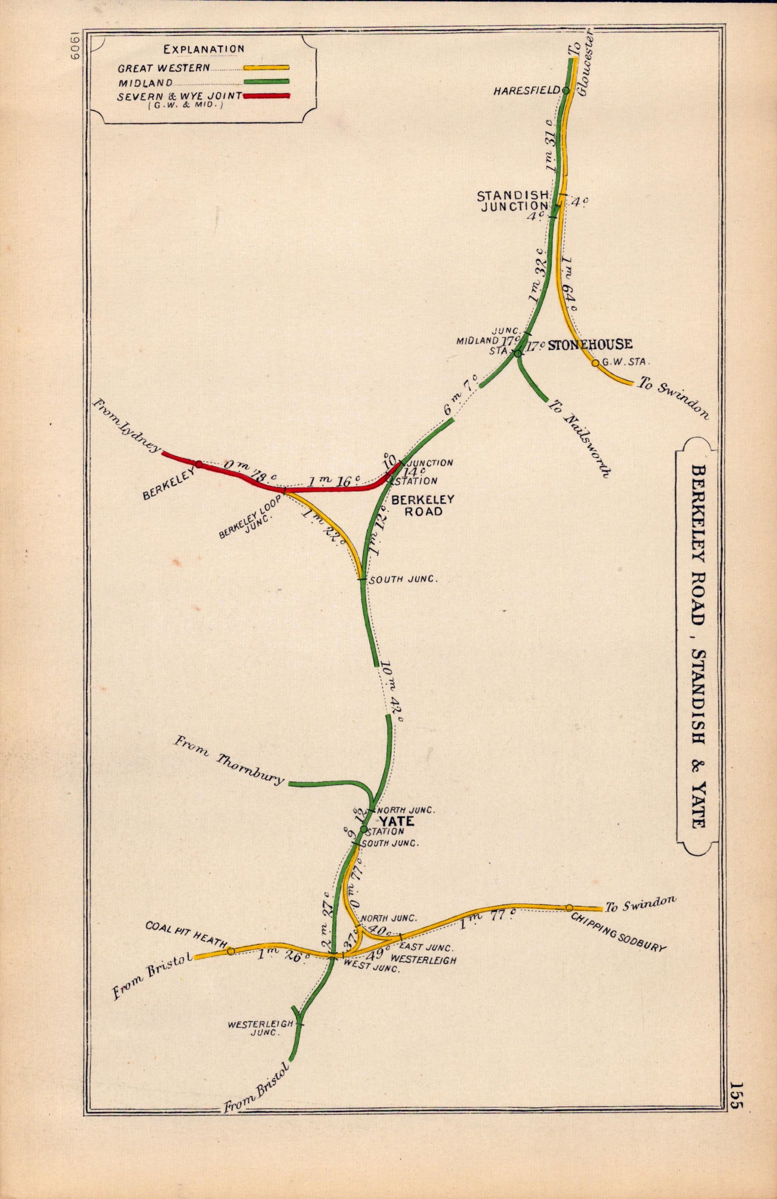Berkeley Rd Standish & Yate Antique Railway Junction Diagram-155.: Title: Berkeley Rd Standish & Yate Antique Railway Junction Diagram-155. Description: This Antique Railway Junction Diagram Has Been Removed from a Copy of. 192