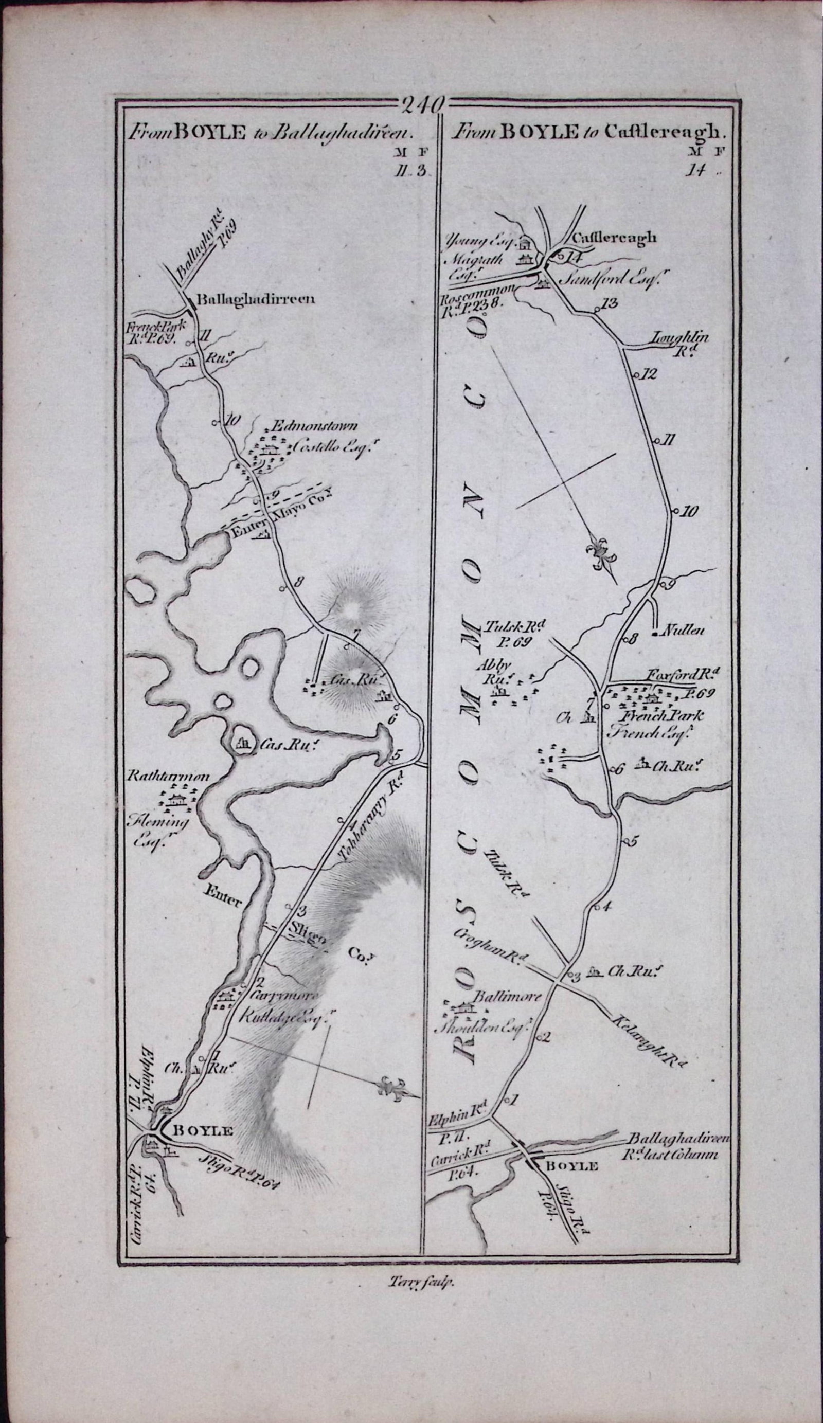 Ireland 245 Years -Old Antique Road Map From Roscommon to Carrick-240: Title: Ireland 245 Years -Old Antique Road Map From Roscommon to Carrick-240 Description: This Rare Irish Road Map Has Been Removed from a First Edition Copy of. Taylor & Skinners 1777