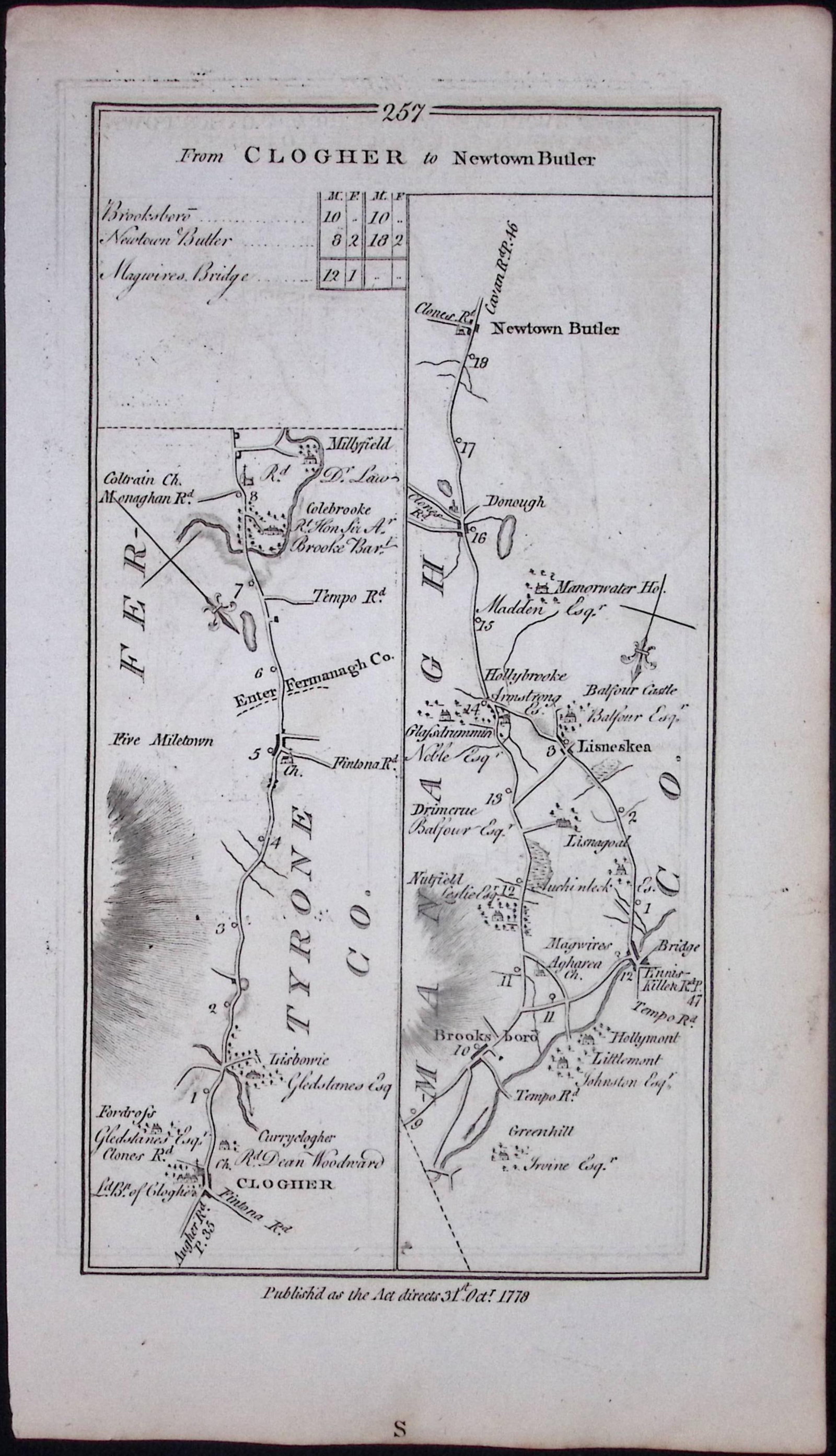 Ireland 245 Years -Old Antique Road Map Newtonstewart, Cookstown-258 - 2