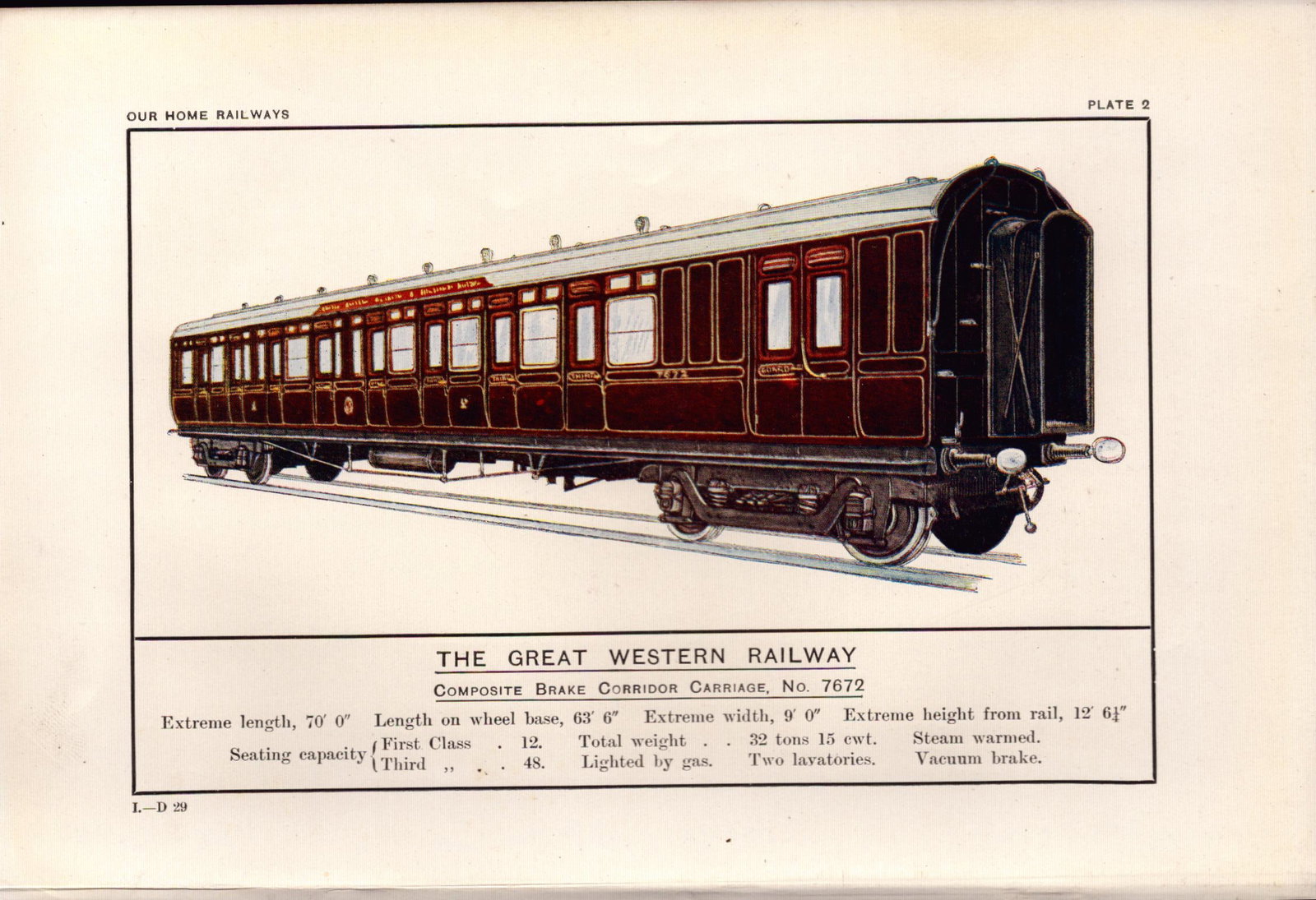 Great Western Railway Carriage No 7672 Train Antique Book Plate.: Title: Great Western Railway Carriage No 7672 Train Antique Book Plate. Description: This Print Has Been Removed from an Antique Edition of Our Home Railways How They Began and How They are