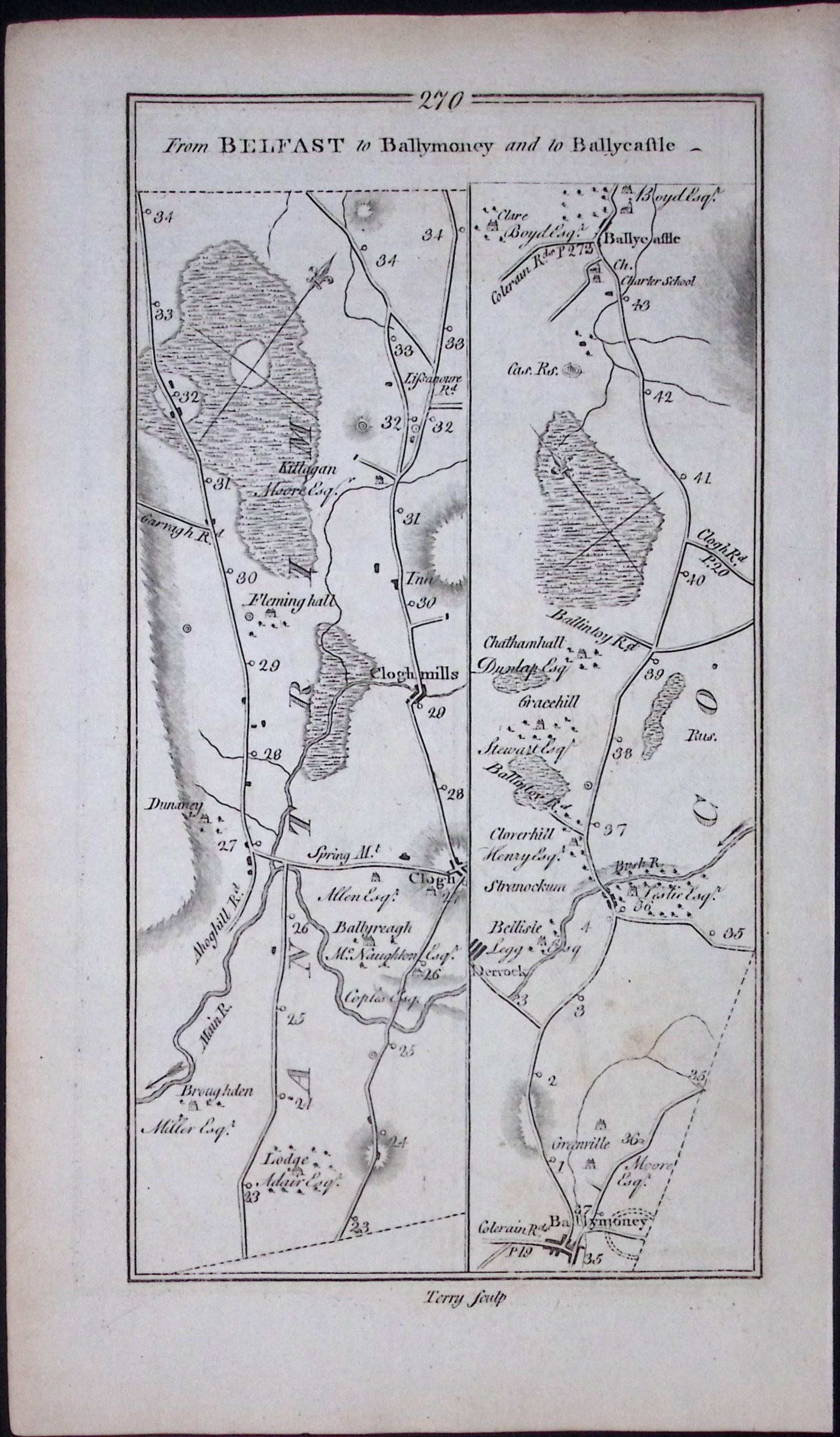 Ireland 245 Years -Old Antique 1777 Road Map Belfast To Ballymoney-270 - 2