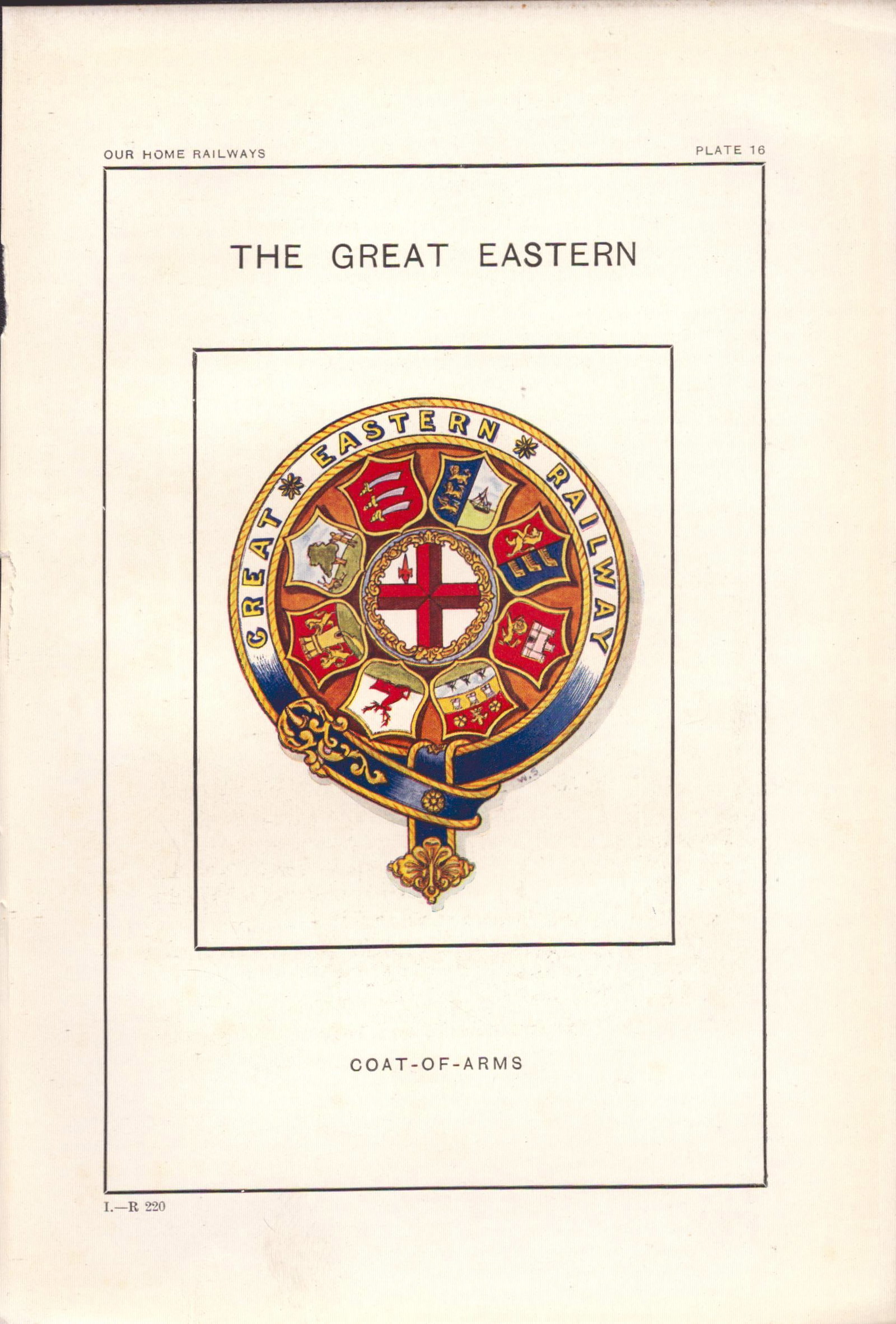 The Great Eastern Railway Crest & Coat of Arms Antique Book Plate.: Title: The Great Eastern Railway Crest & Coat of Arms Antique Book Plate. Description: This Print Has Been Removed from an Antique Edition of Our Home Railways