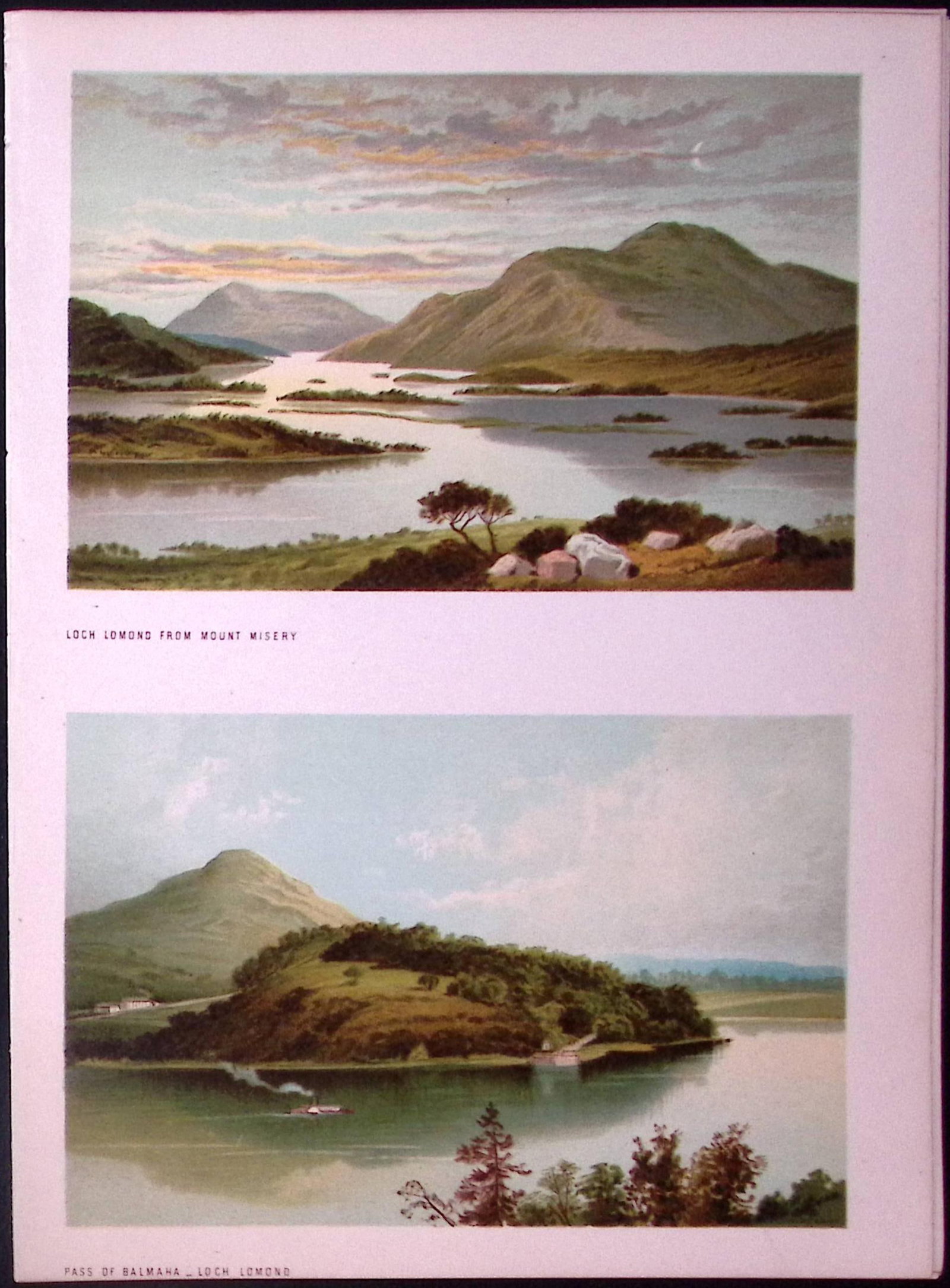 Scotland Loch Lomond From Mount Misery Antique Coloured Print-36: Title: Scotland Loch Lomond From Mount Misery Antique Coloured Print-36 Description: This Antique Illustration Has Been Removed from a First Edition of. Souve
