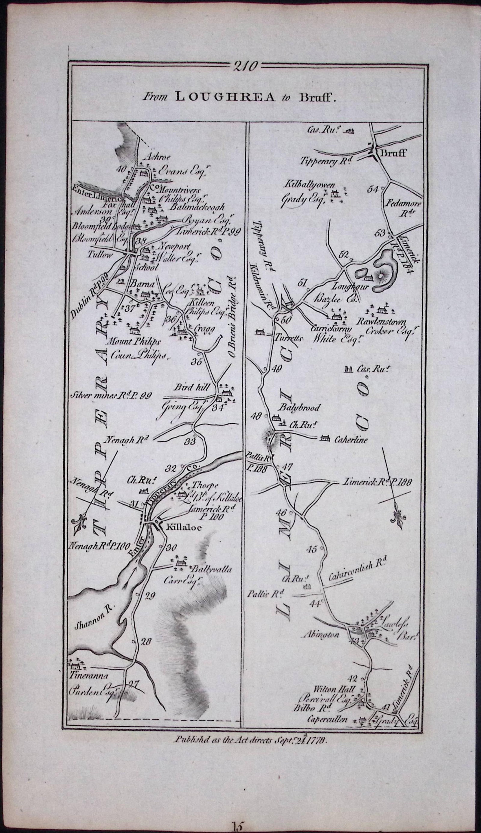 Ireland 245 Years -Old Antique Road Map Loughrea to Bruff Via Newport-210: Title: Ireland 245 Years -Old Antique Road Map Loughrea to Bruff Via Newport-210 Description: This Rare Irish Road Map Has Been Removed from a First Edition Copy of. Taylor &a