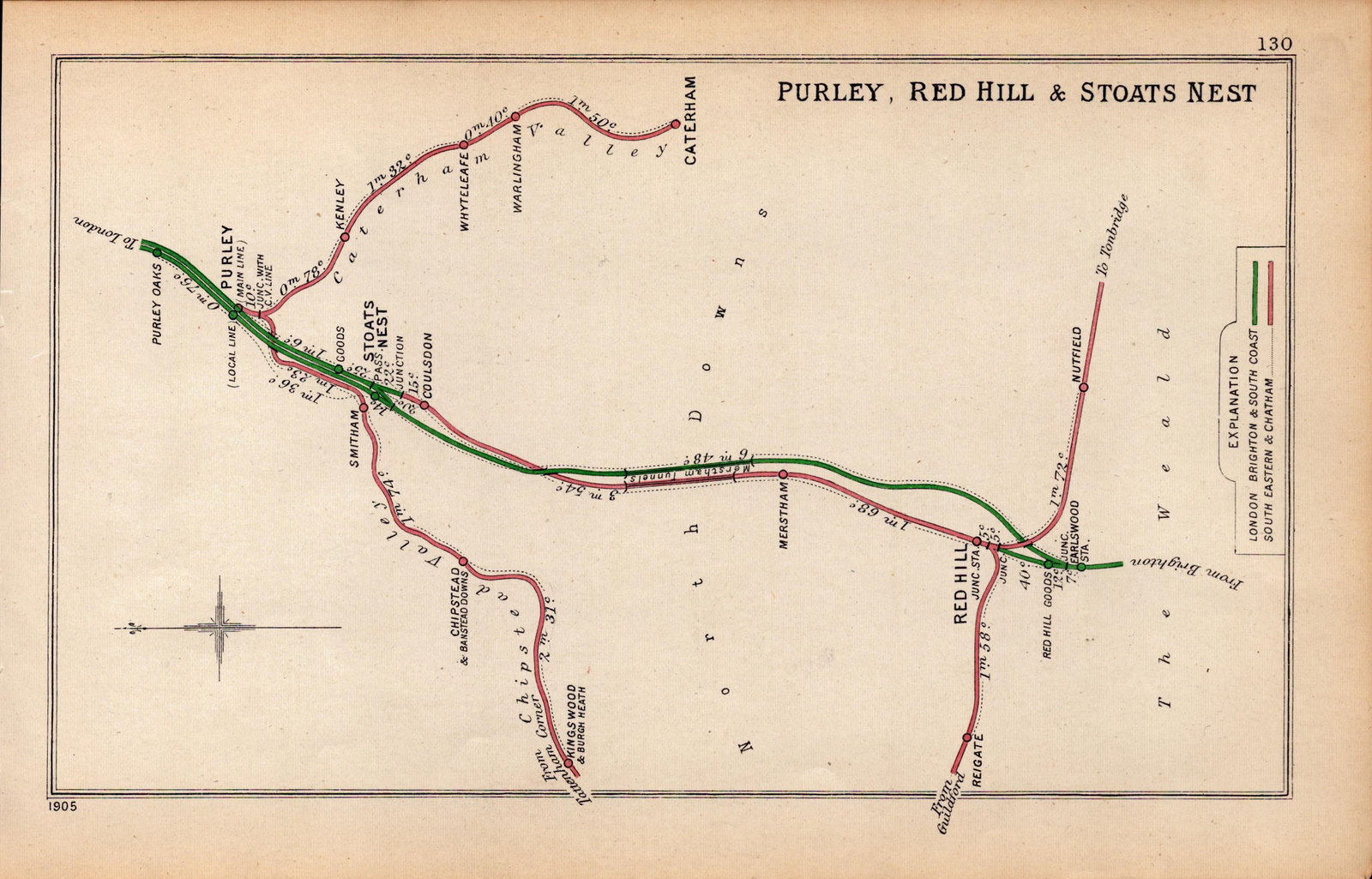 Purley, Red Hill, & Stoats Nest London Antique Railway Diagram-130.: Title: Purley, Red Hill, & Stoats Nest London Antique Railway Diagram-130. Description: This Antique Railway Junction Diagram Has Been Removed from a Copy of. 1