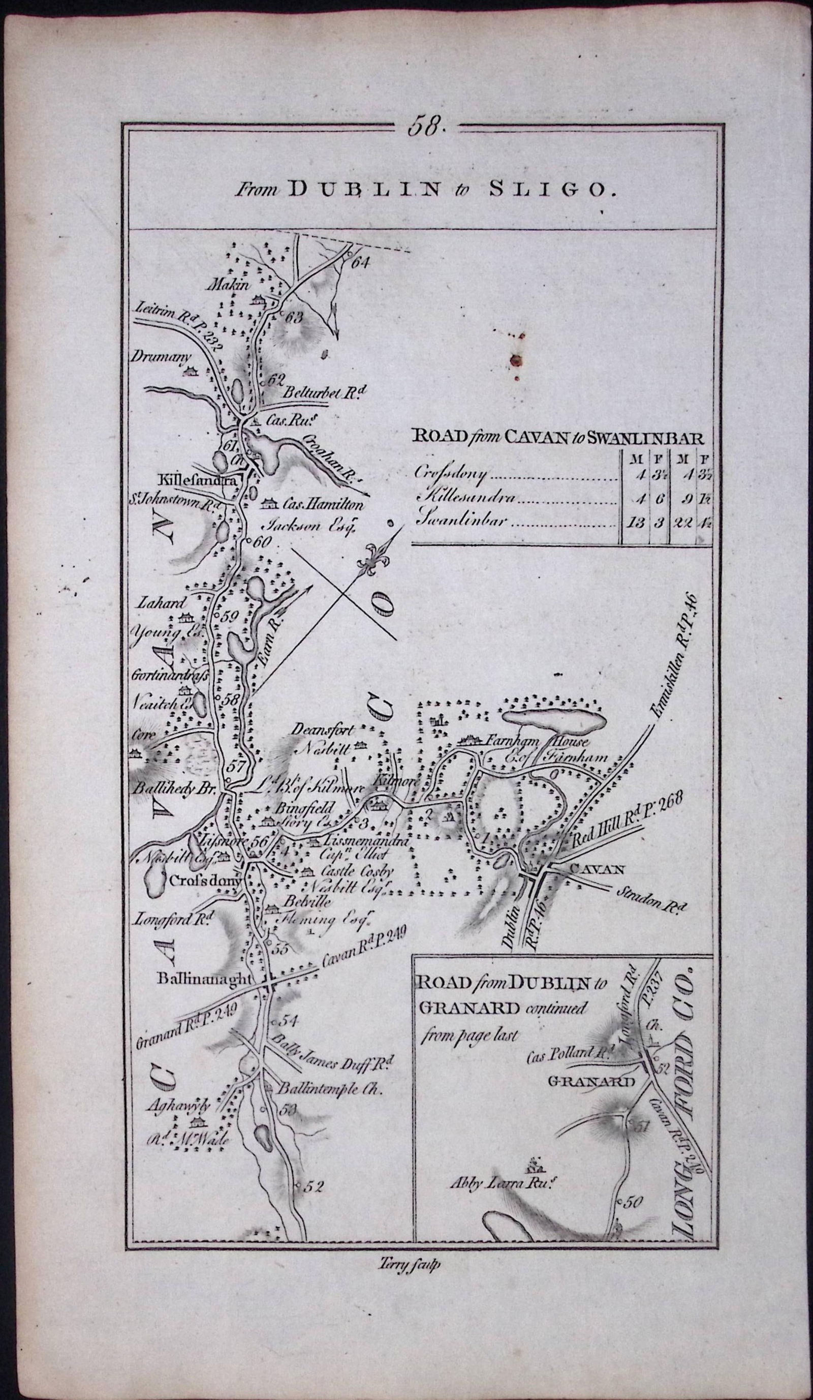 Ireland 245 Years -Old Antique Road Map From Dublin to Sligo-58: Title: Ireland 245 Years -Old Antique Road Map From Dublin to Sligo-58 Description: This Rare Irish Road Map Has Been Removed from a First Edition Copy of. Taylor & Skinners 1777 Roads of