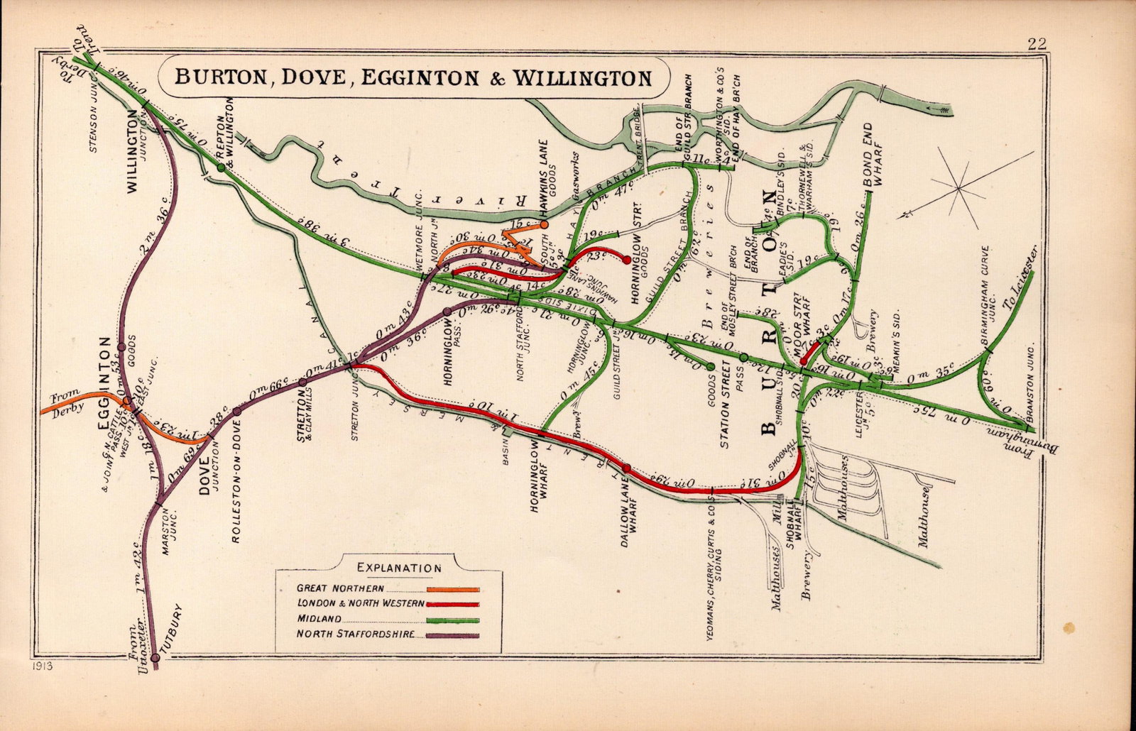 Burton, Dove, Eggington, Willington Antique Railway Diagram-22. (1 of 2)