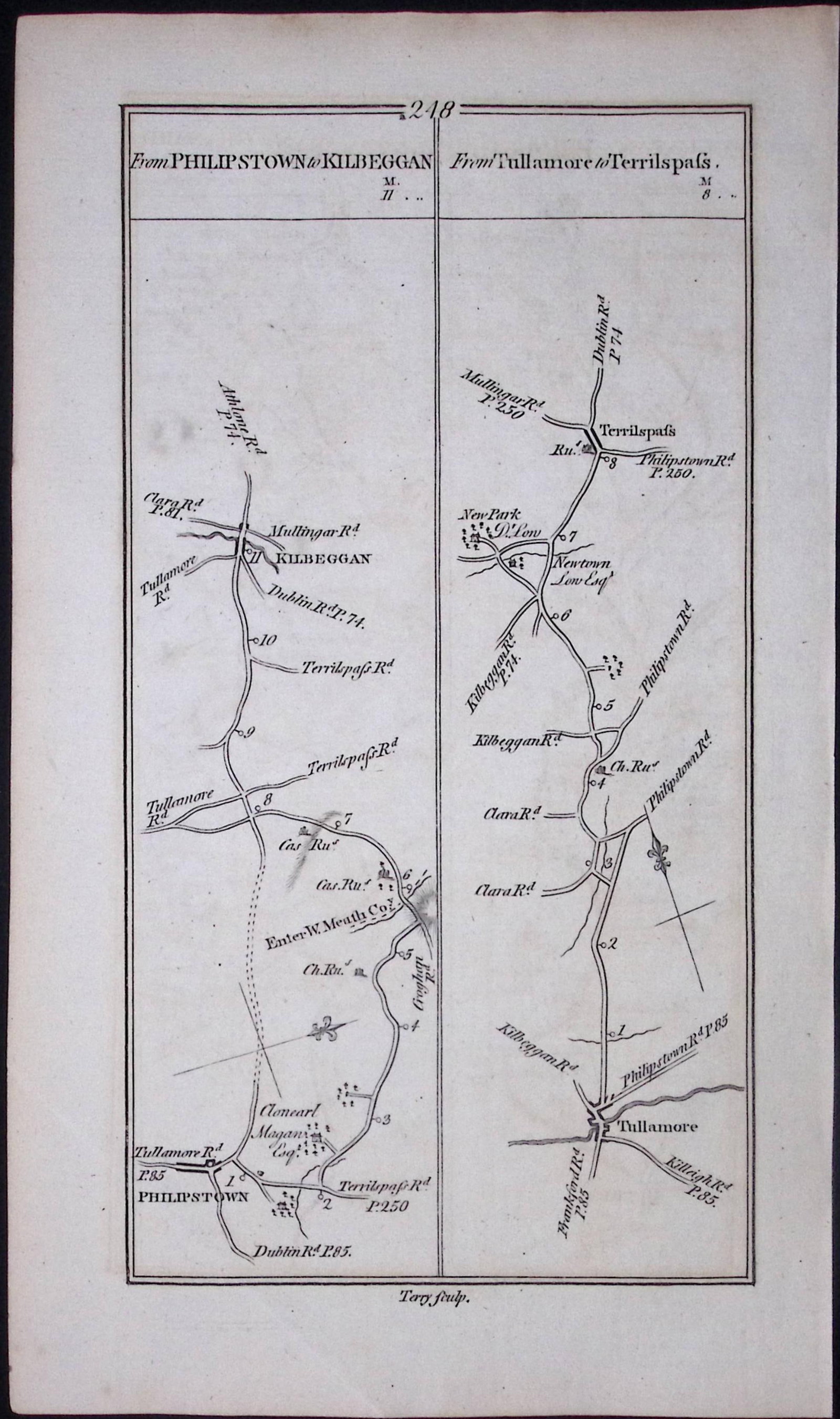 Ireland 245 Years -Old Antique Road Map From Trim to Philiptown-248 - 2