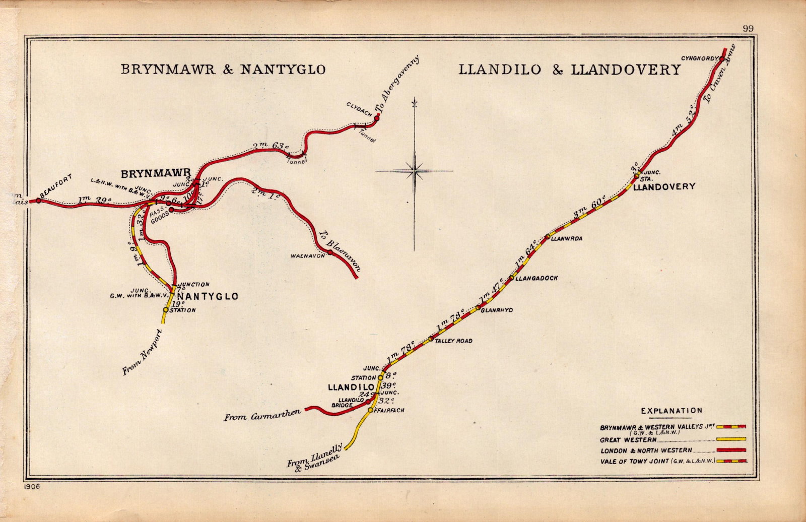 Brynmawr & Llandovery Wales Antique Railway Junction Map-99.: Title: Brynmawr & Llandovery Wales Antique Railway Junction Map-99. Description: This Antique Railway Junction Diagram Has Been Removed from a Copy of. 1920 Rai