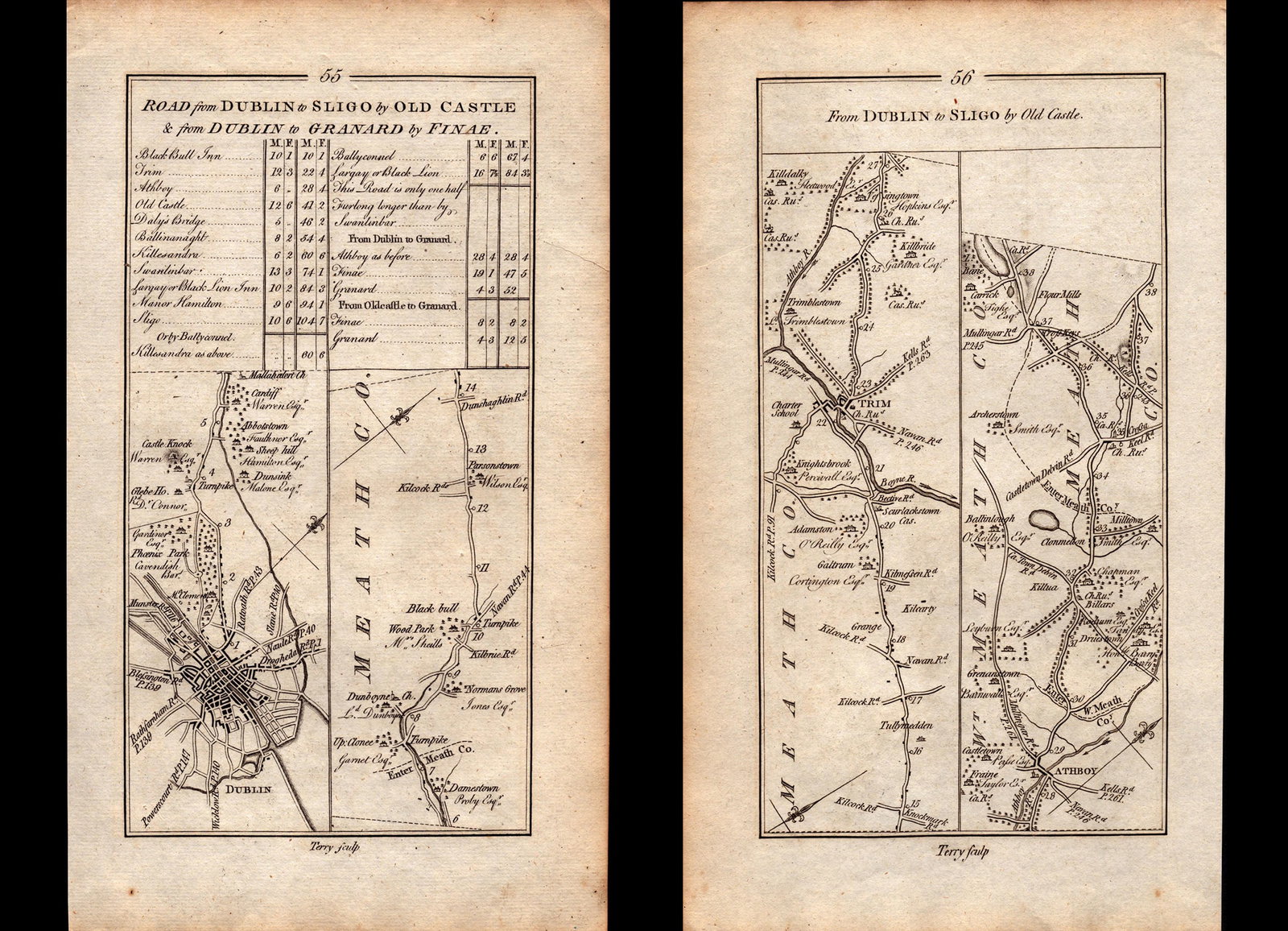 Ireland Rare Antique 1777 Detailed Road Map From Dublin To Sligo-60.: Title: Ireland Rare Antique 1777 Detailed Road Map From Dublin To Sligo-60. Description: This Rare Irish Road Map Has Been Removed from a First Edition Copy of. Taylor & S