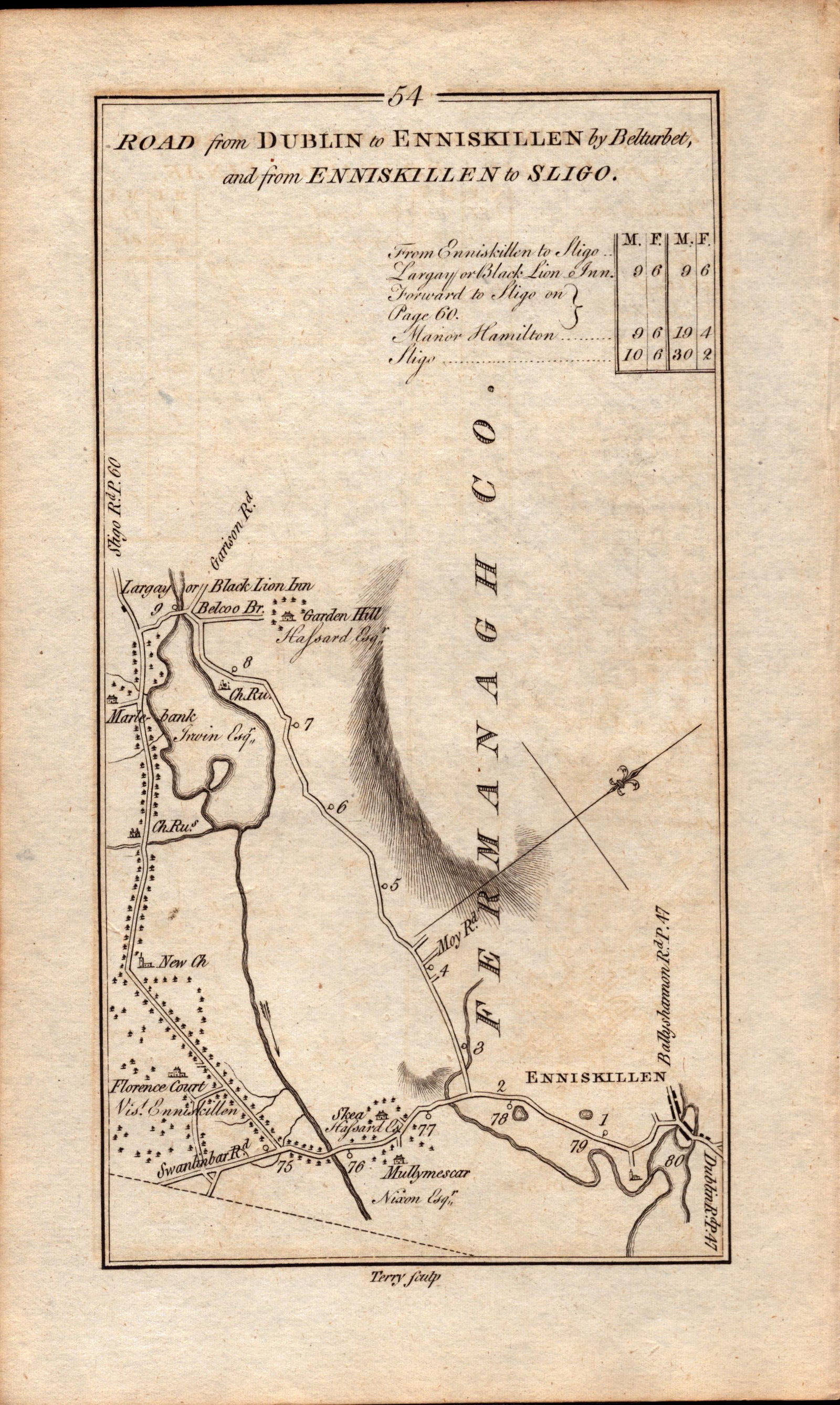 Ireland Rare Antique 1777 Map Road from Dublin to Enniskillen & Sligo-54: Title: Ireland Rare Antique 1777 Map Road from Dublin to Enniskillen & Sligo-54 Description: This Rare Irish Road Map Has Been Removed from a First Edition Copy of. Taylor