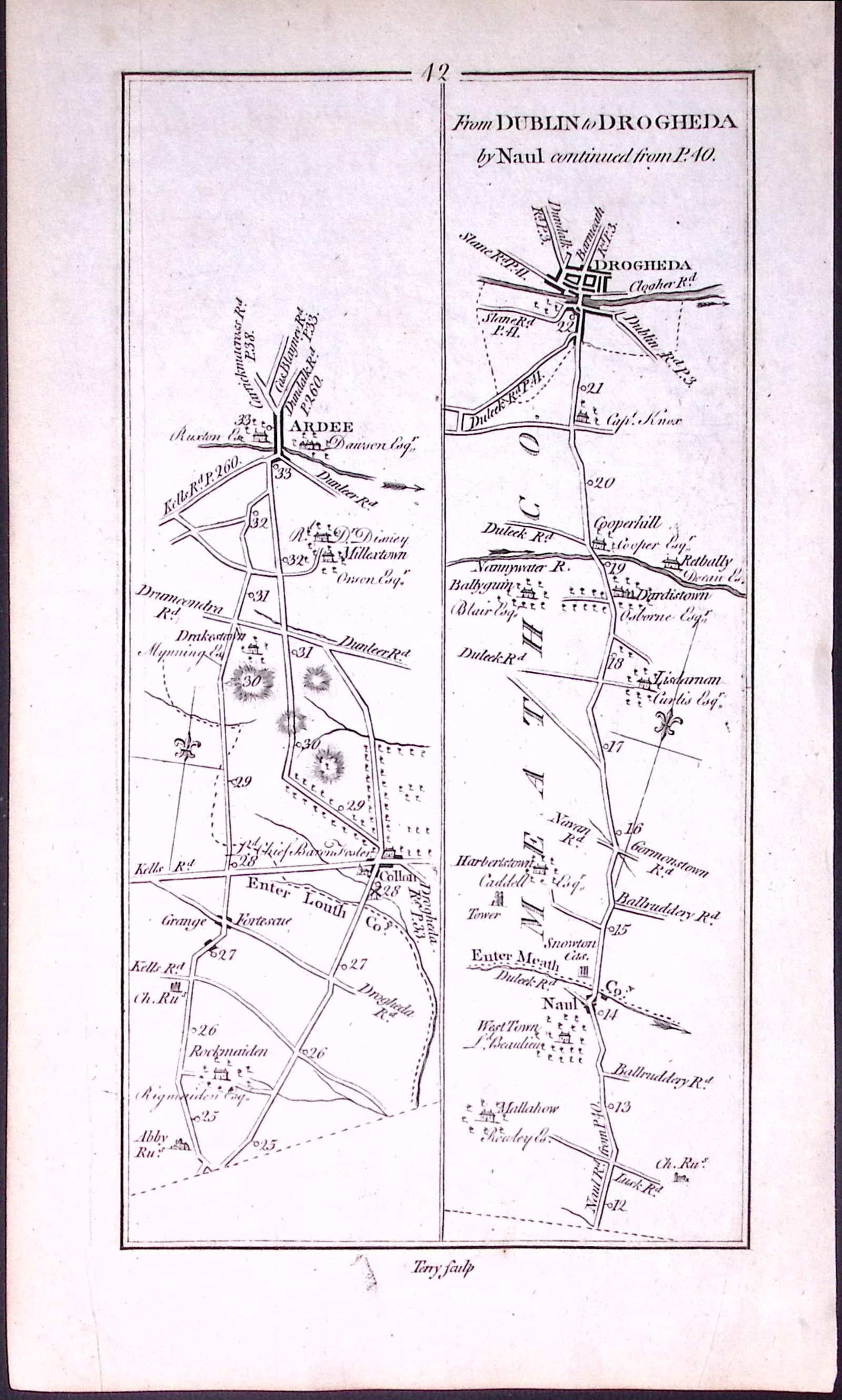 Ireland 245 Years -Old Antique Road Map Drogheda By Naul Via Duleek-42 - 2