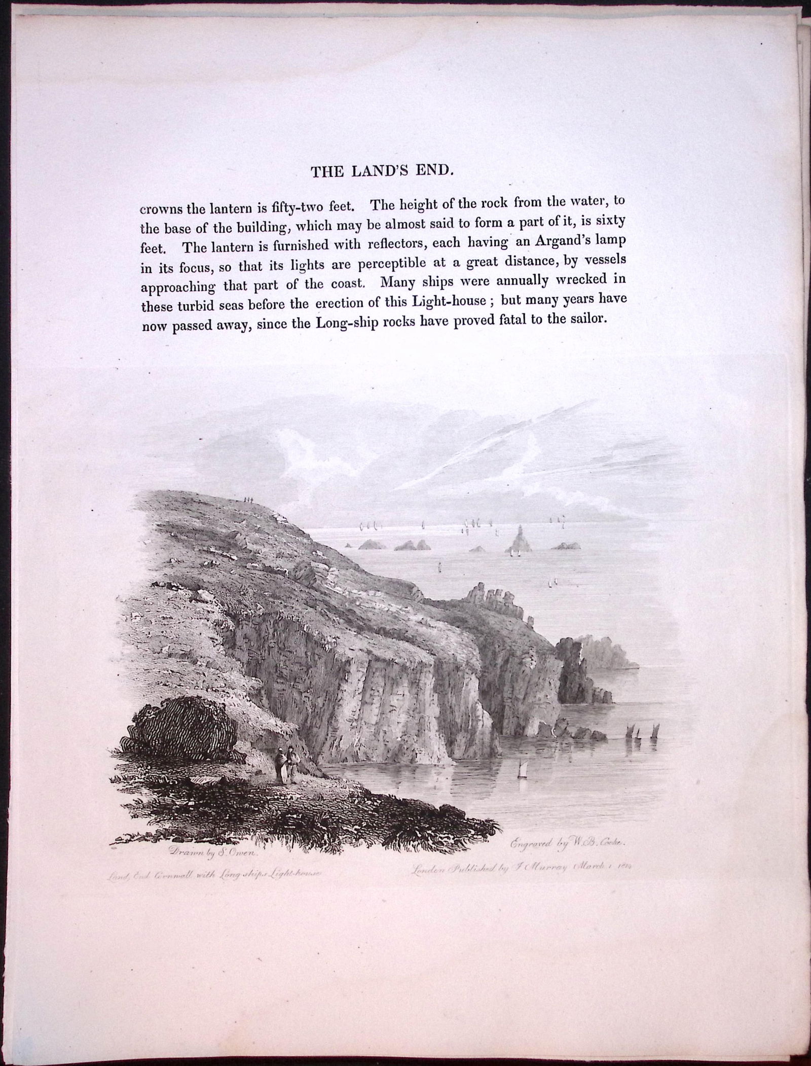 J.M.W Turner "Cornwall Lands End” Views from a Southern Coast Rare Engraving-76: Title: J.M.W Turner "Cornwall Lands End” Views from a Southern Coast Rare Engraving-76 Description: This Rare After J.M.W. Turner Copper Engraved Plate Was Removed from a Nearly 200