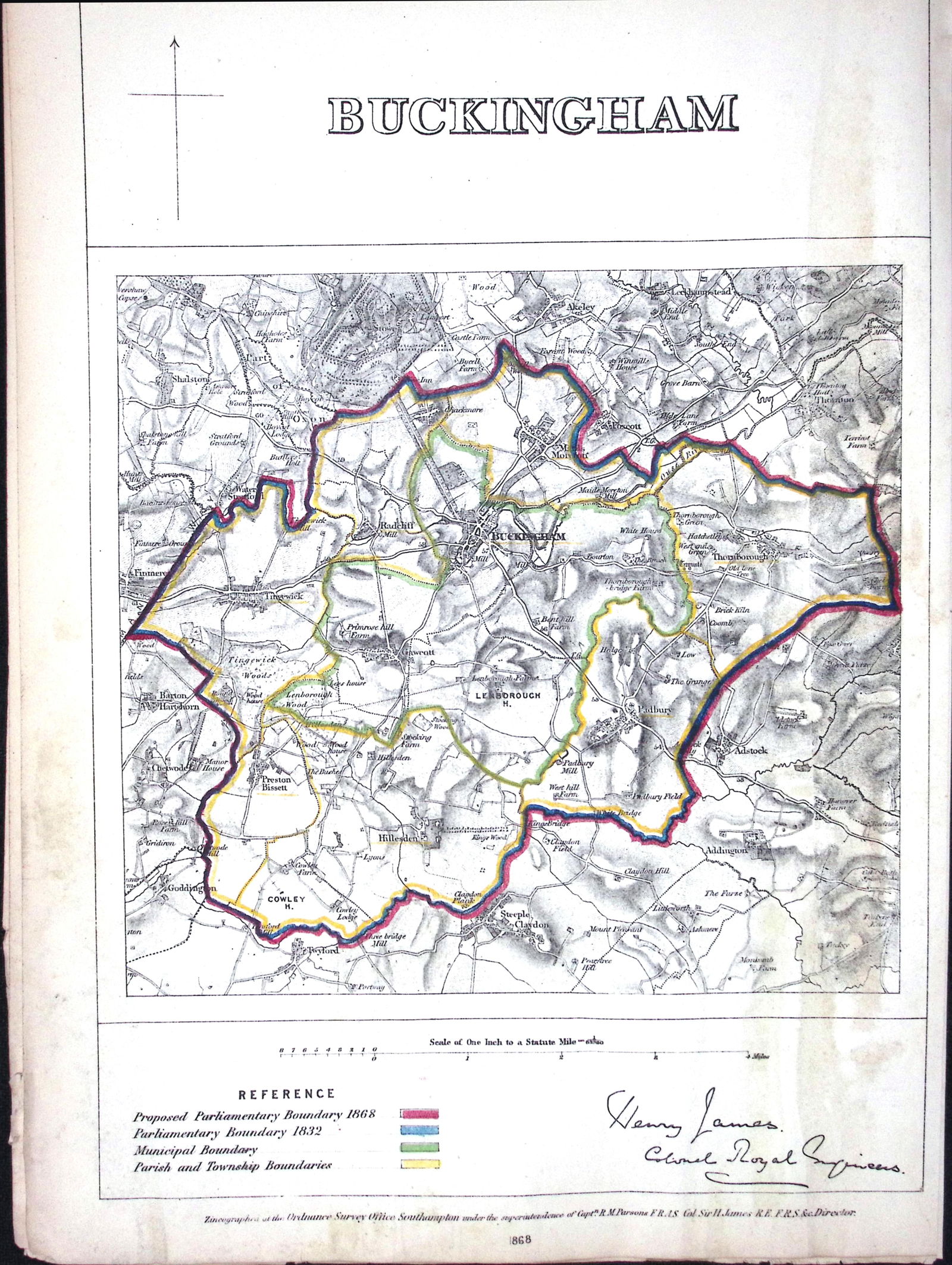 Buckingham Boundary Commission 157-Year-Old Coloured Antique Map.: Title: Buckingham Boundary Commission 157-Year-Old Coloured Antique Map. Description: Buckingham Boundary Commission 157-Year-Old Coloured Antique Map. Original Ant