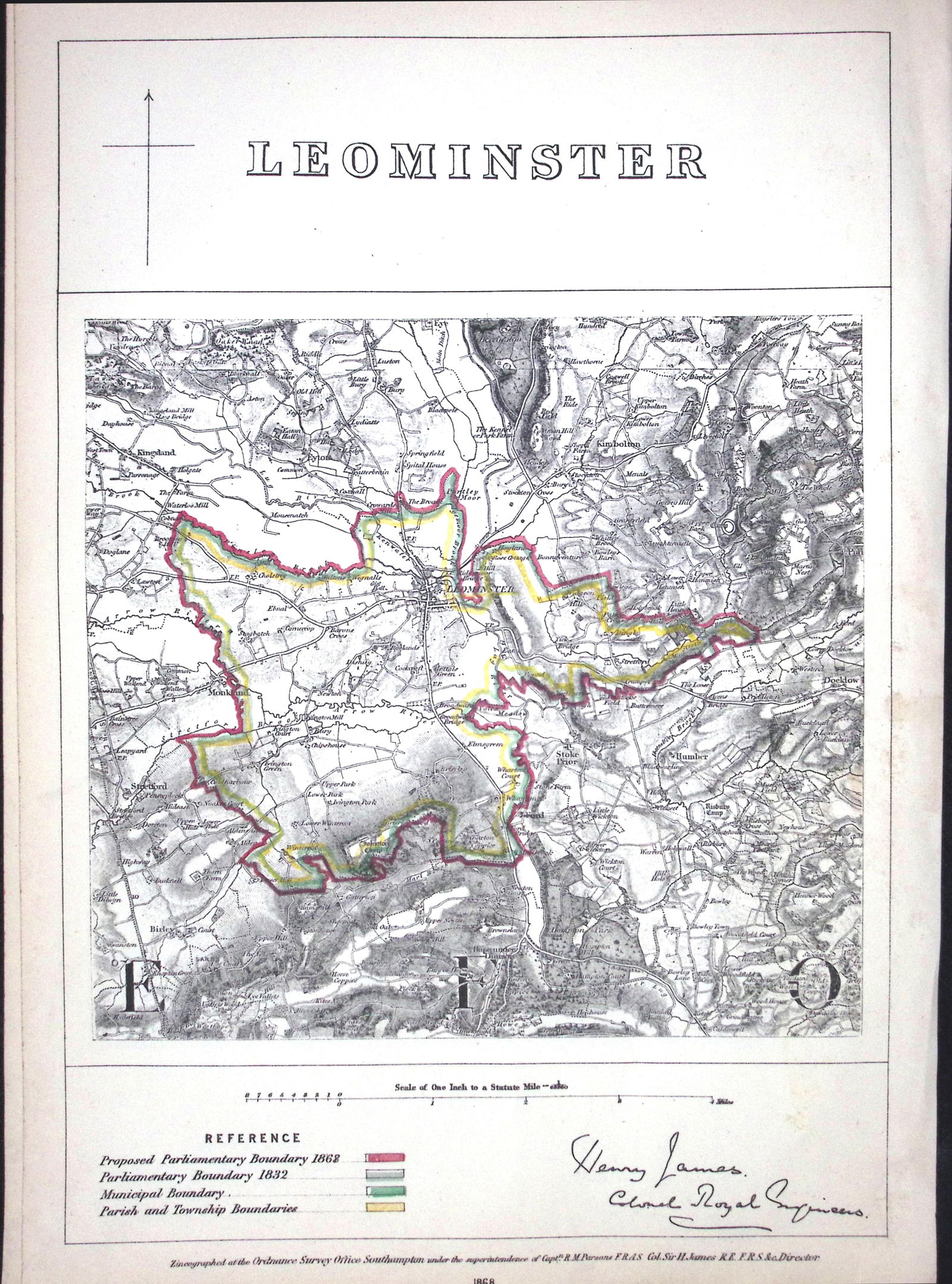 Leominster Herefordshire Boundary Commission 157-Year-Old Coloured Antique Map.: Title: Leominster Herefordshire Boundary Commission 157-Year-Old Coloured Antique Map. Description: Leominster Herefordshire Boundary Commission 157-Year-Old Coloured Antique Map.