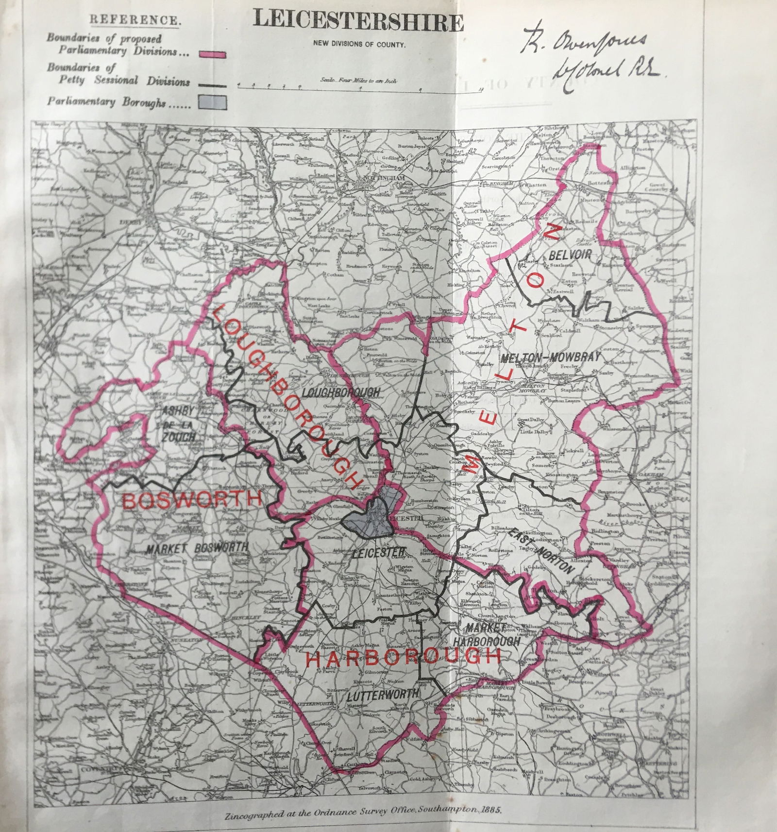 Antique 139 Years-Old Scarce Map Leicestershire 1885 Boundary Changes.: Title: Antique 139 Years-Old Scarce Map Leicestershire 1885 Boundary Changes. Description: Antique 139 Years-Old Scarce Map Leicestershire 1885 Boundary Changes. Zi