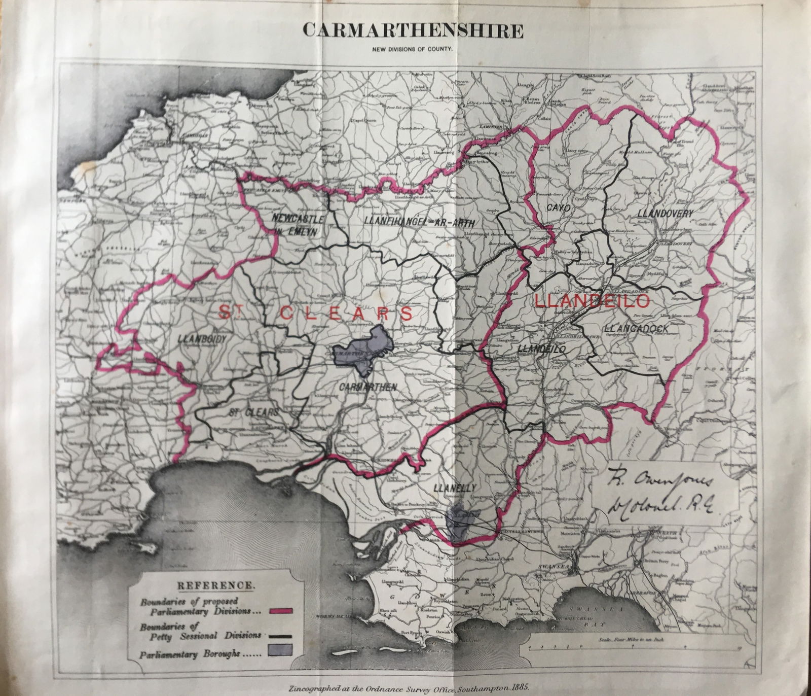 Antique 139 Years-Old Scarce Map Carmarthenshire 1885 Boundary Changes.: Title: Antique 139 Years-Old Scarce Map Carmarthenshire 1885 Boundary Changes. Description: Antique 139 Years-Old Scarce Map Carmarthenshire 1885 Boundary Changes. Zincographed Ordnance Survey
