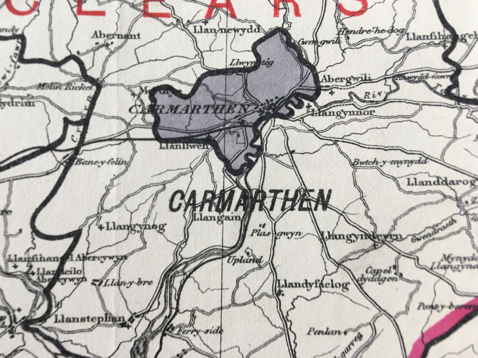 Antique 139 Years-Old Scarce Map Carmarthenshire 1885 Boundary Changes. - 2