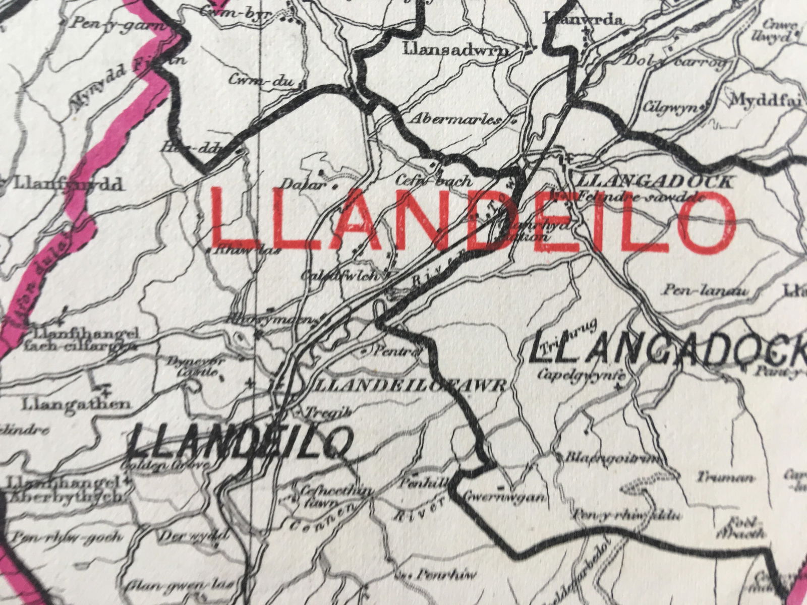 Antique 139 Years-Old Scarce Map Carmarthenshire 1885 Boundary Changes. - 3