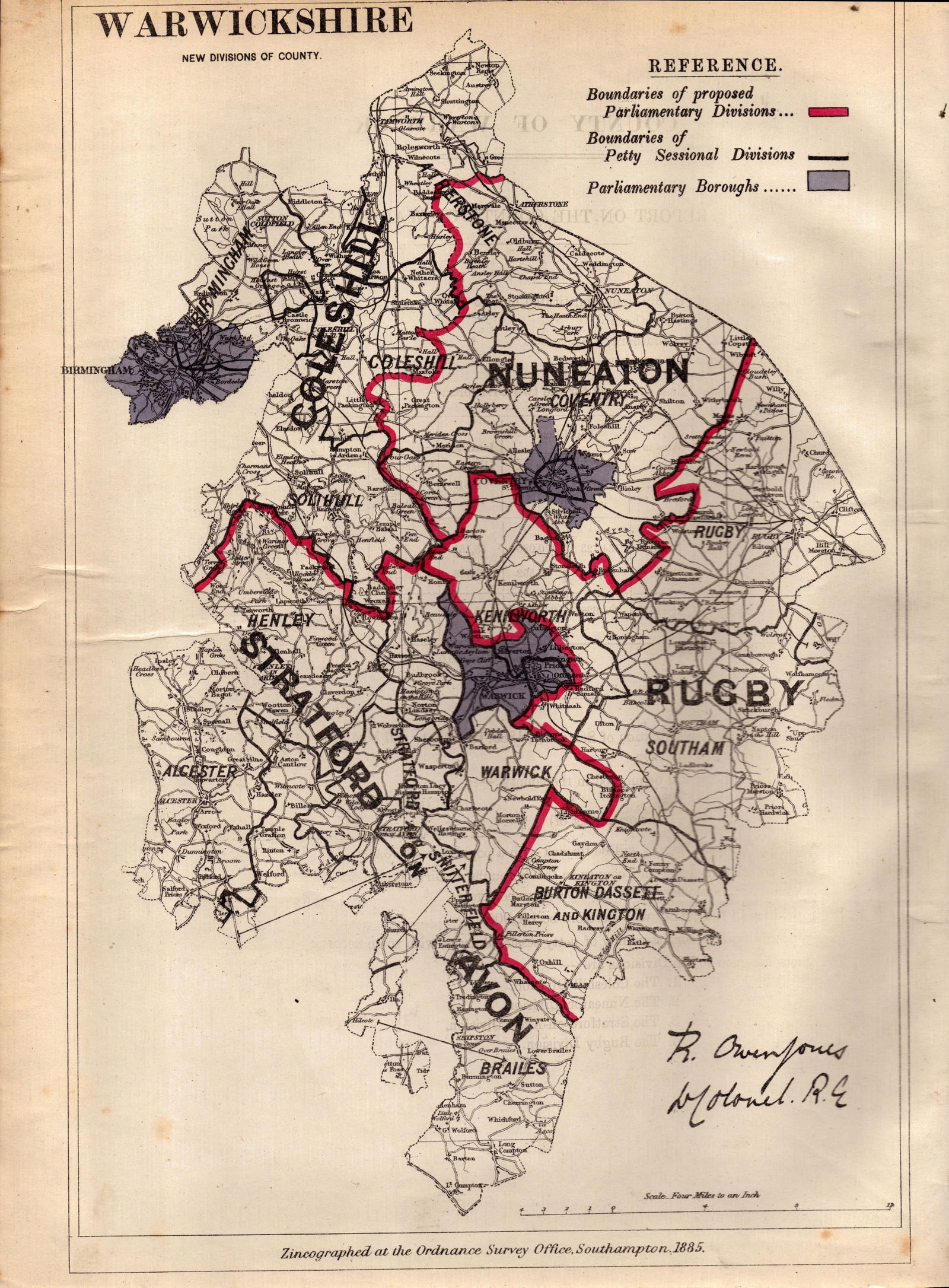 Antique 139 Years-Old Scarce Map of Warwickshire Boundary Changes 1885.: Title: Antique 139 Years-Old Scarce Map of Warwickshire Boundary Changes 1885. Description: Antique 139 Years-Old Scarce Map of Warwickshire Boundary Changes 1885. Zincographed Ordnance Survey