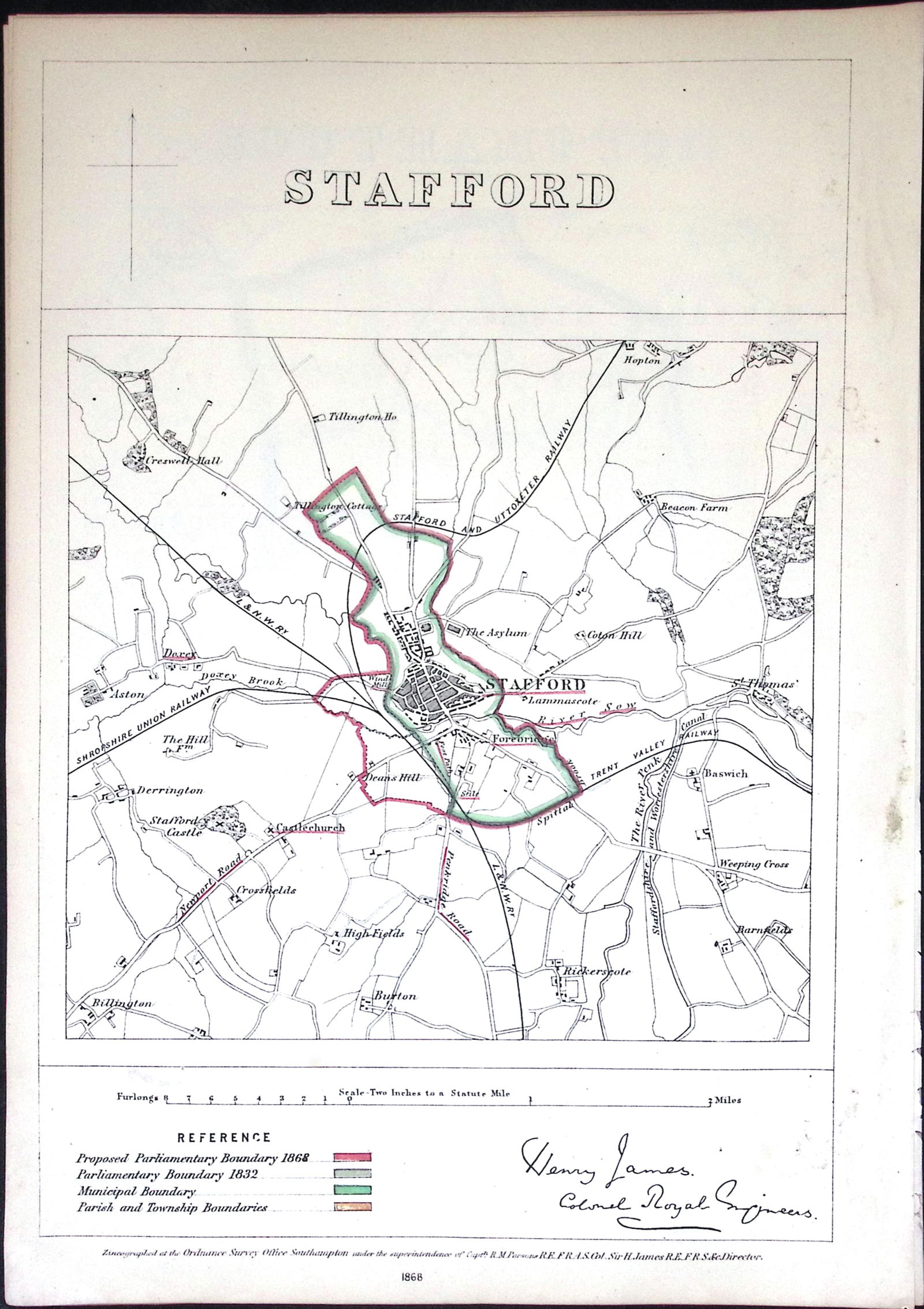 Stafford Borough Boundary Commission Coloured 157-Year-Old Antique Map.: Title: Stafford Borough Boundary Commission Coloured 157-Year-Old Antique Map. Description: Stafford Borough Boundary Commission Coloured 157-Year-Old Antique Map.